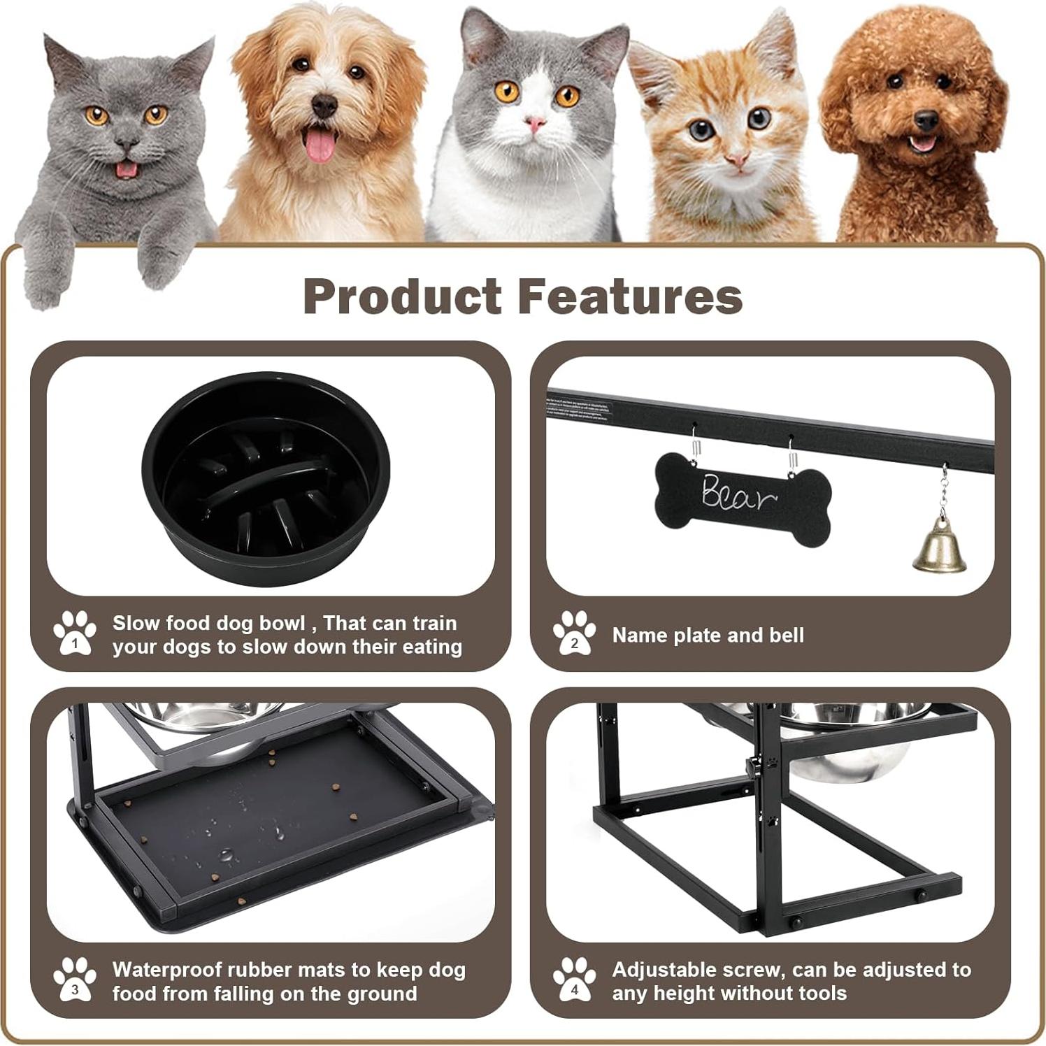 Cuencos Elevados SHAINFUN para Perros Grandes Ajustables