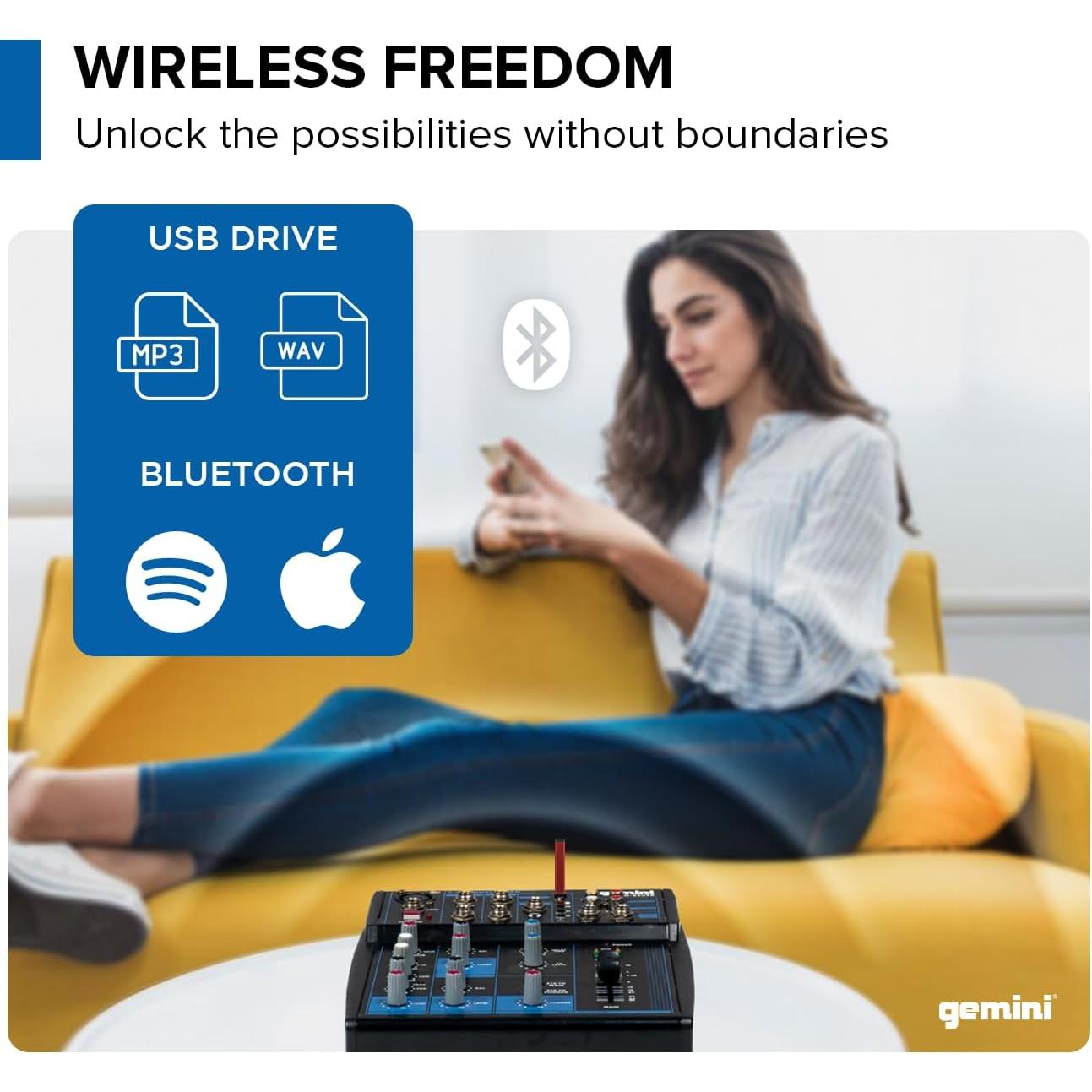 Mezclador de Audio Bluetooth GEM-05USB 5 Canales Compacto