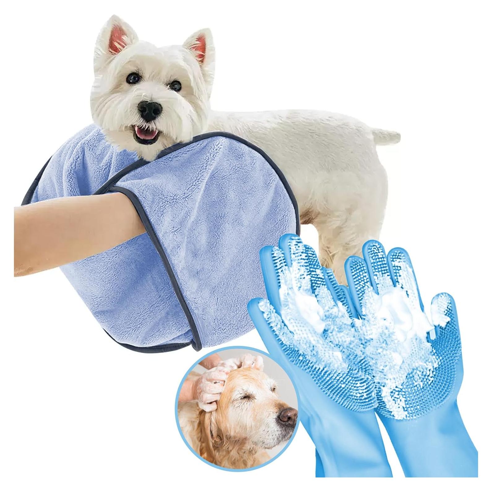 Guantes de Baño y Toalla Secado Rápido KUEIOX para Mascotas