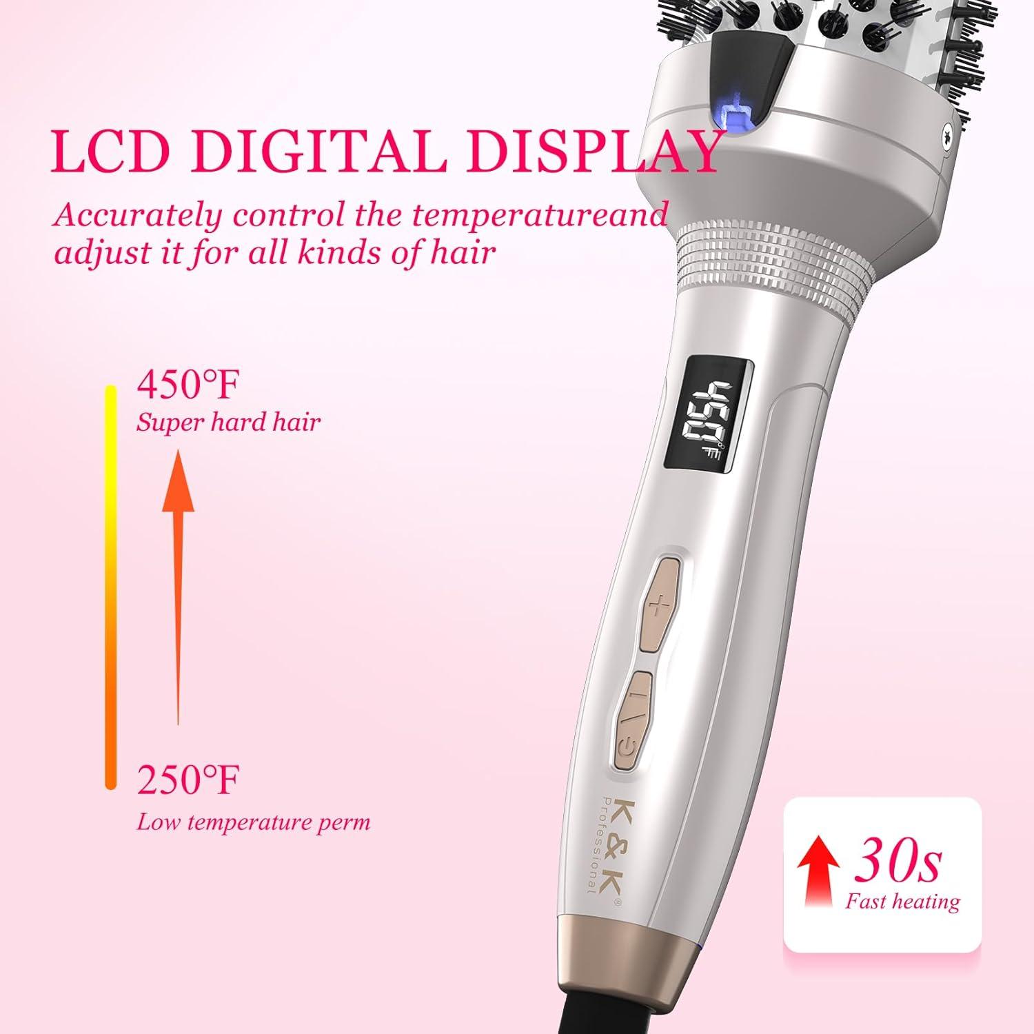 K&K Cepillo Térmico Redondo 4,32 cm 2 en 1 Alisador y Rizador