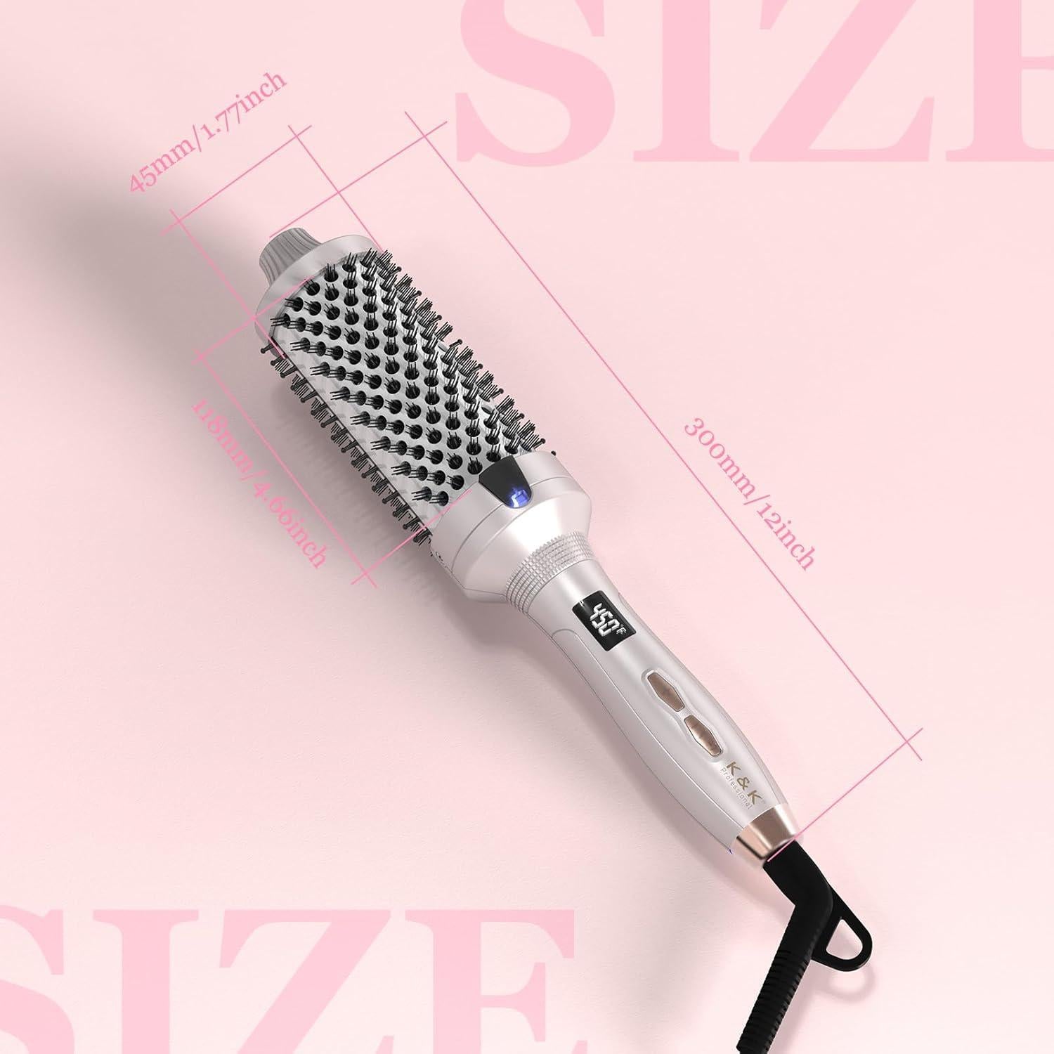 K&K Cepillo Térmico Redondo 4,32 cm 2 en 1 Alisador y Rizador