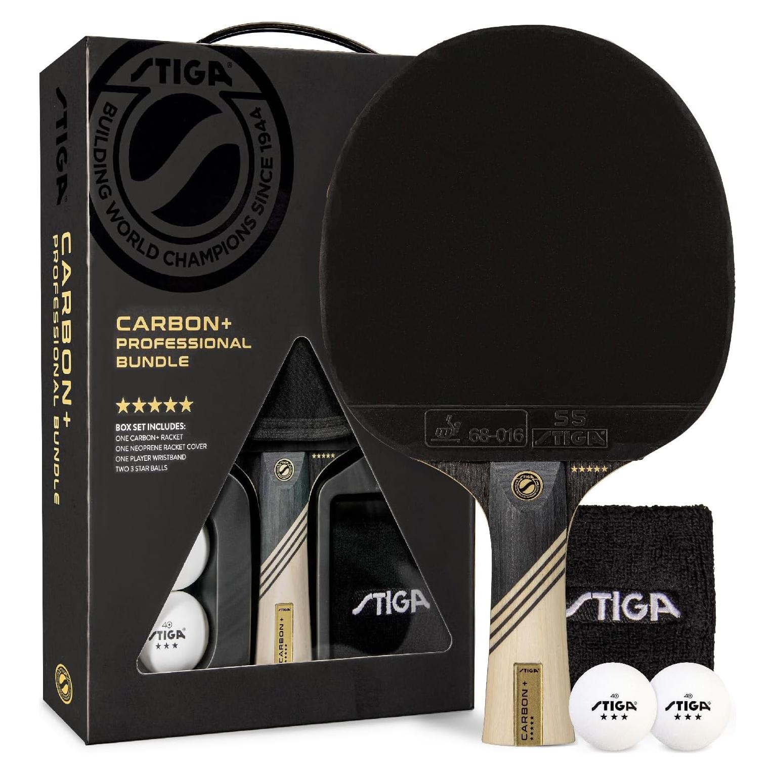 Raqueta de Tenis de Mesa STIGA Carbon+ con Funda y Pelotas