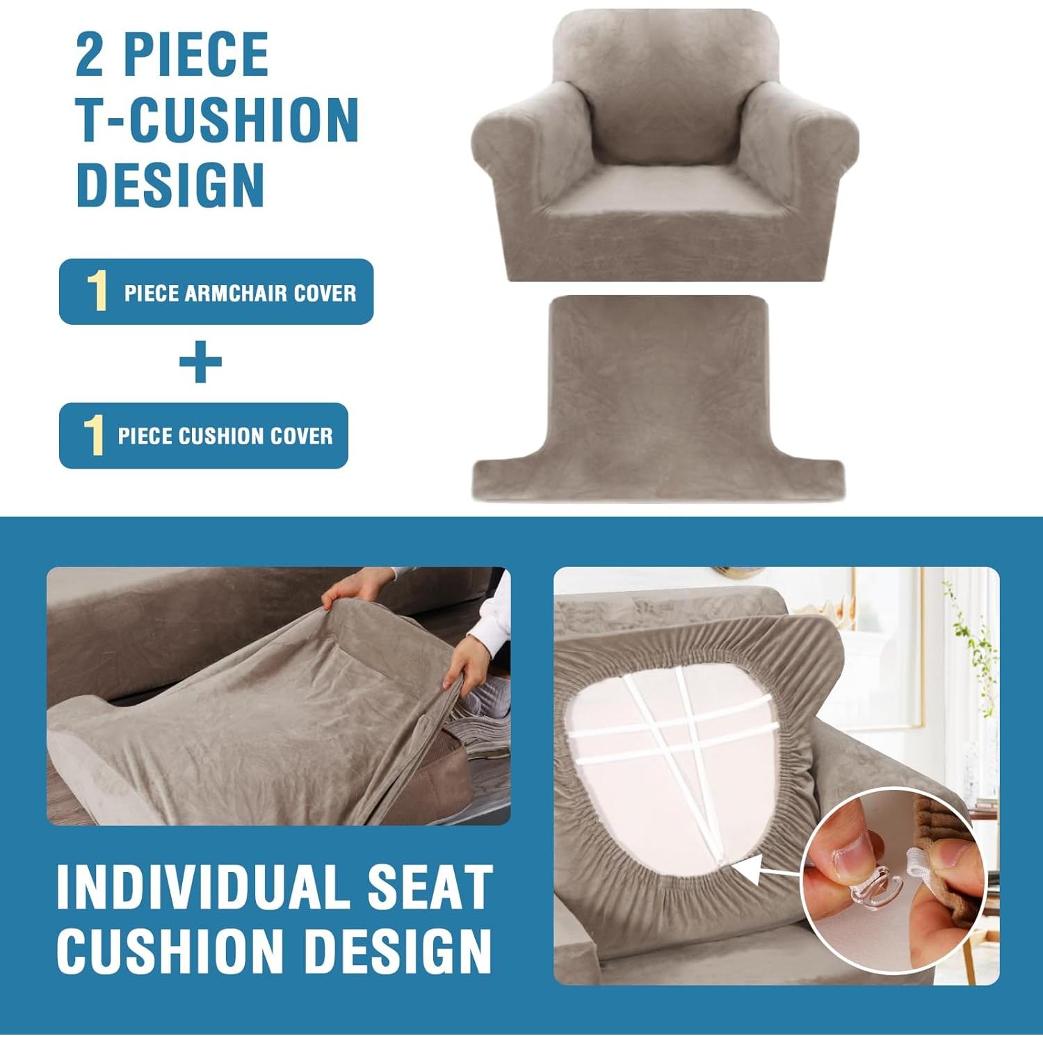 Funda de Sofá H.VERSAILTEX 2 Piezas Terciopelo Taupe