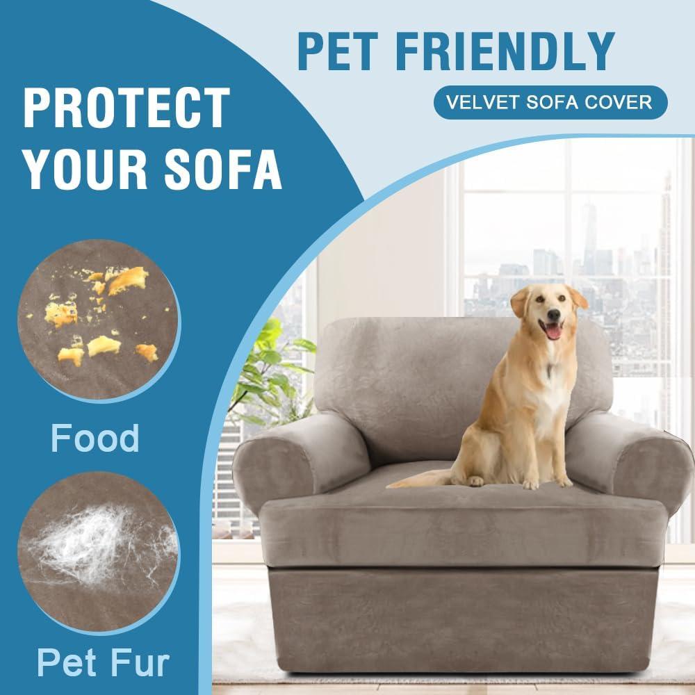 Funda de Sofá H.VERSAILTEX 2 Piezas Terciopelo Taupe