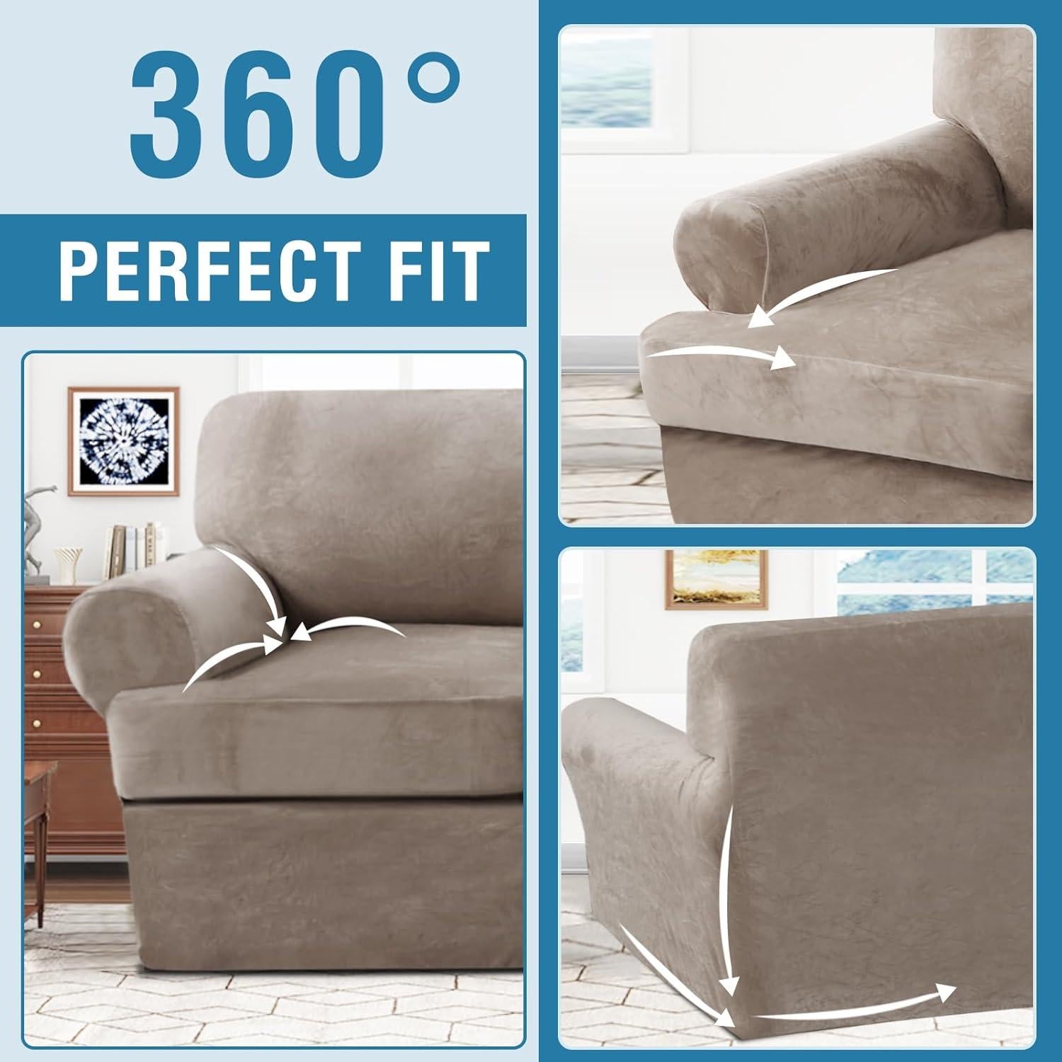 Funda de Sofá H.VERSAILTEX 2 Piezas Terciopelo Taupe