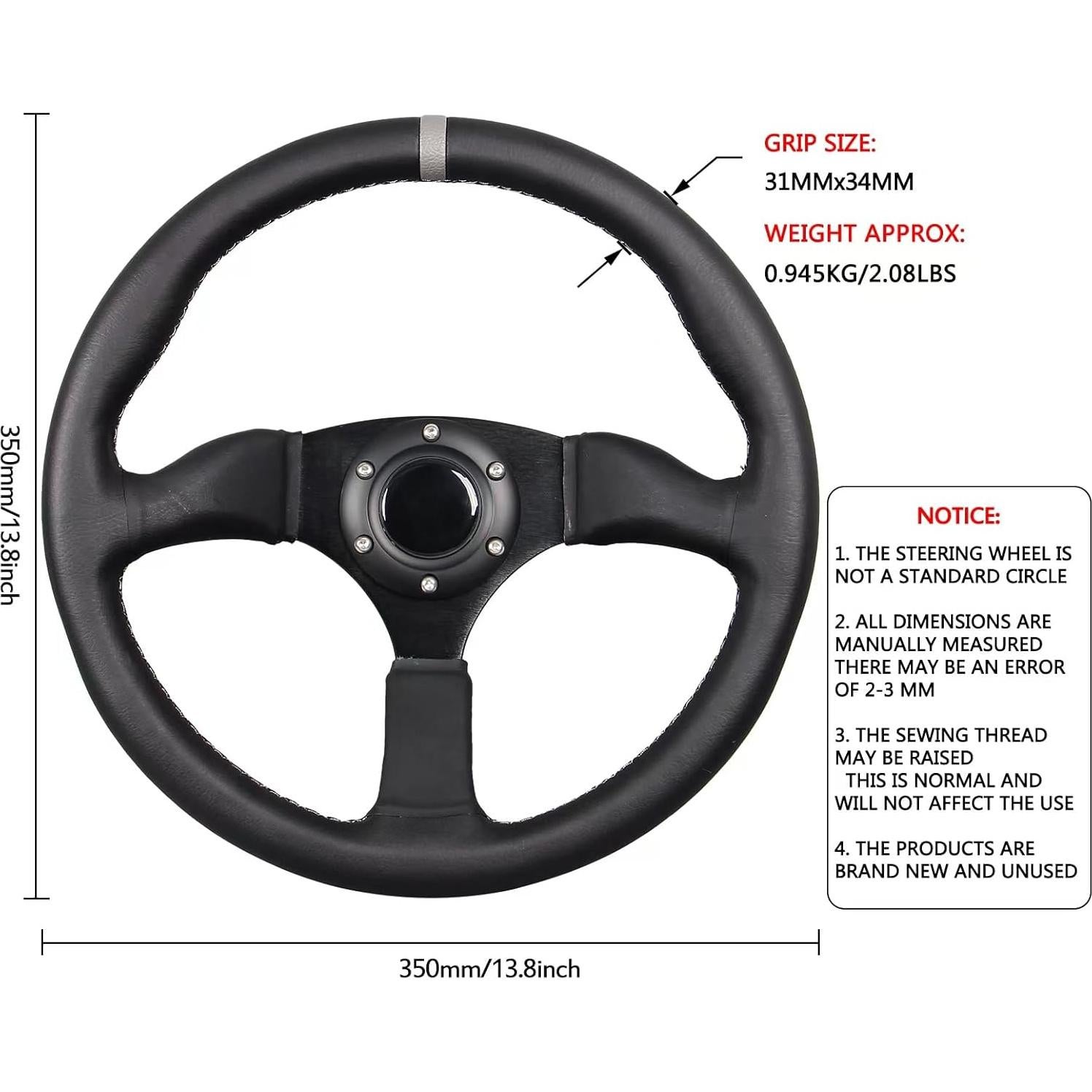 Volante de Carreras GONMOT 340mm Cuero Negro 6 Tornillos