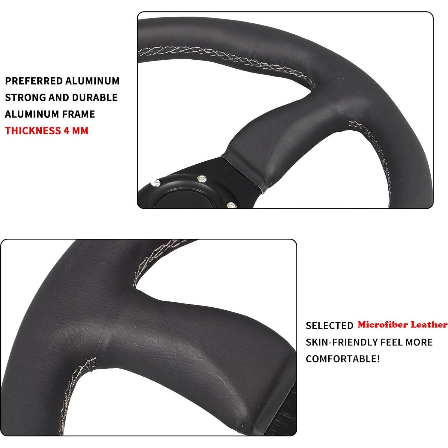 Volante de Carreras GONMOT 340mm Cuero Negro 6 Tornillos