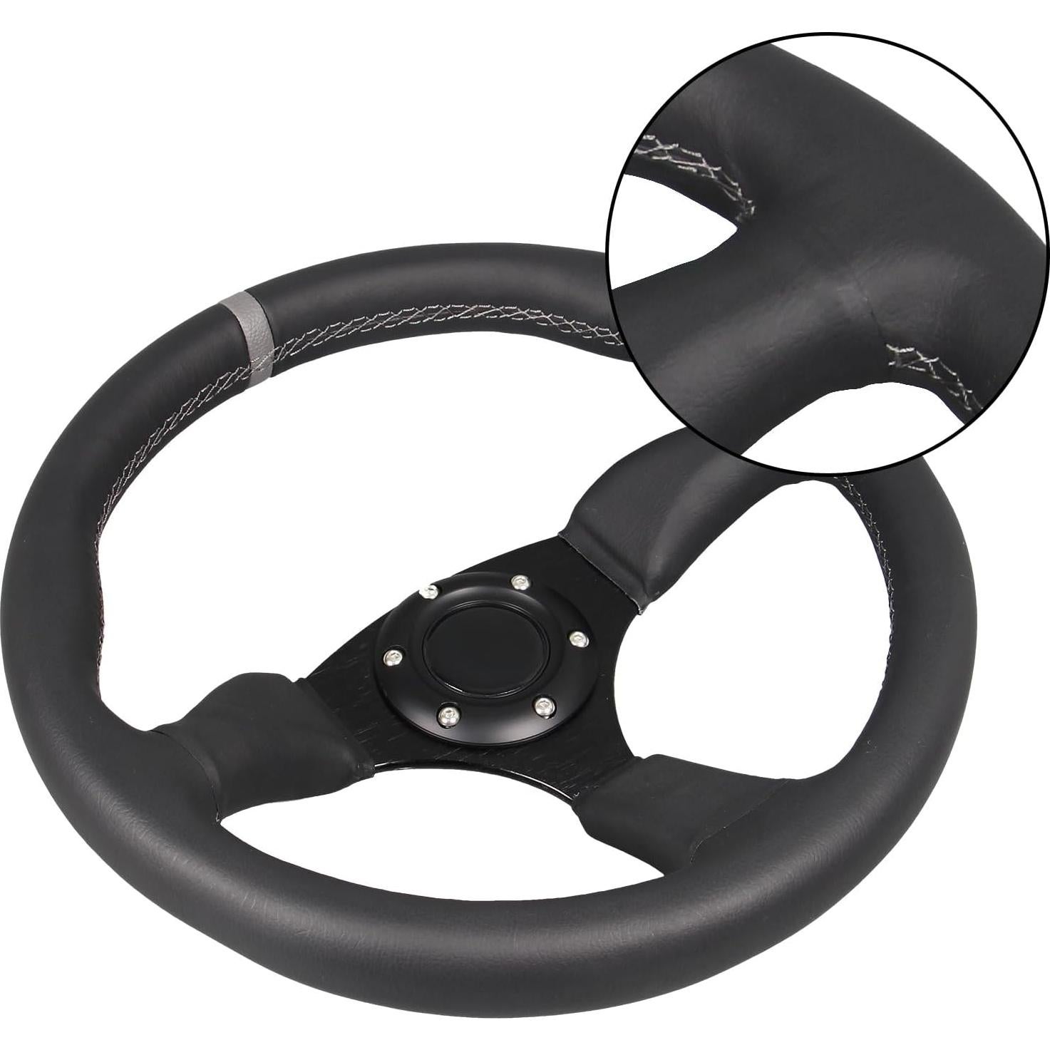 Volante de Carreras GONMOT 340mm Cuero Negro 6 Tornillos