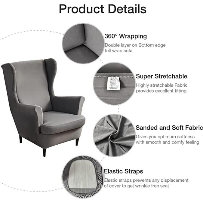 Funda de Sillón NILUOH 2 Piezas Respaldo Alto Gris