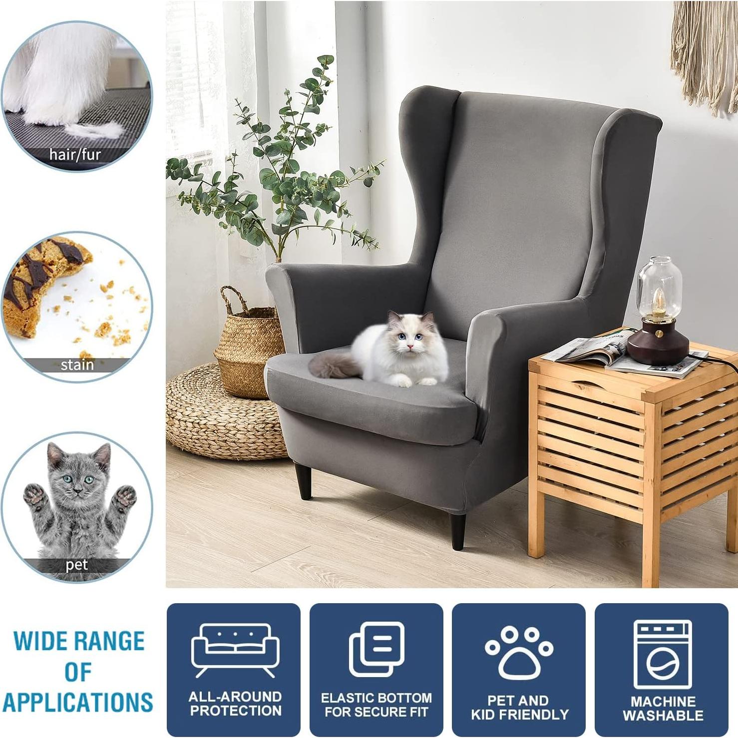 Funda de Sillón NILUOH 2 Piezas Respaldo Alto Gris