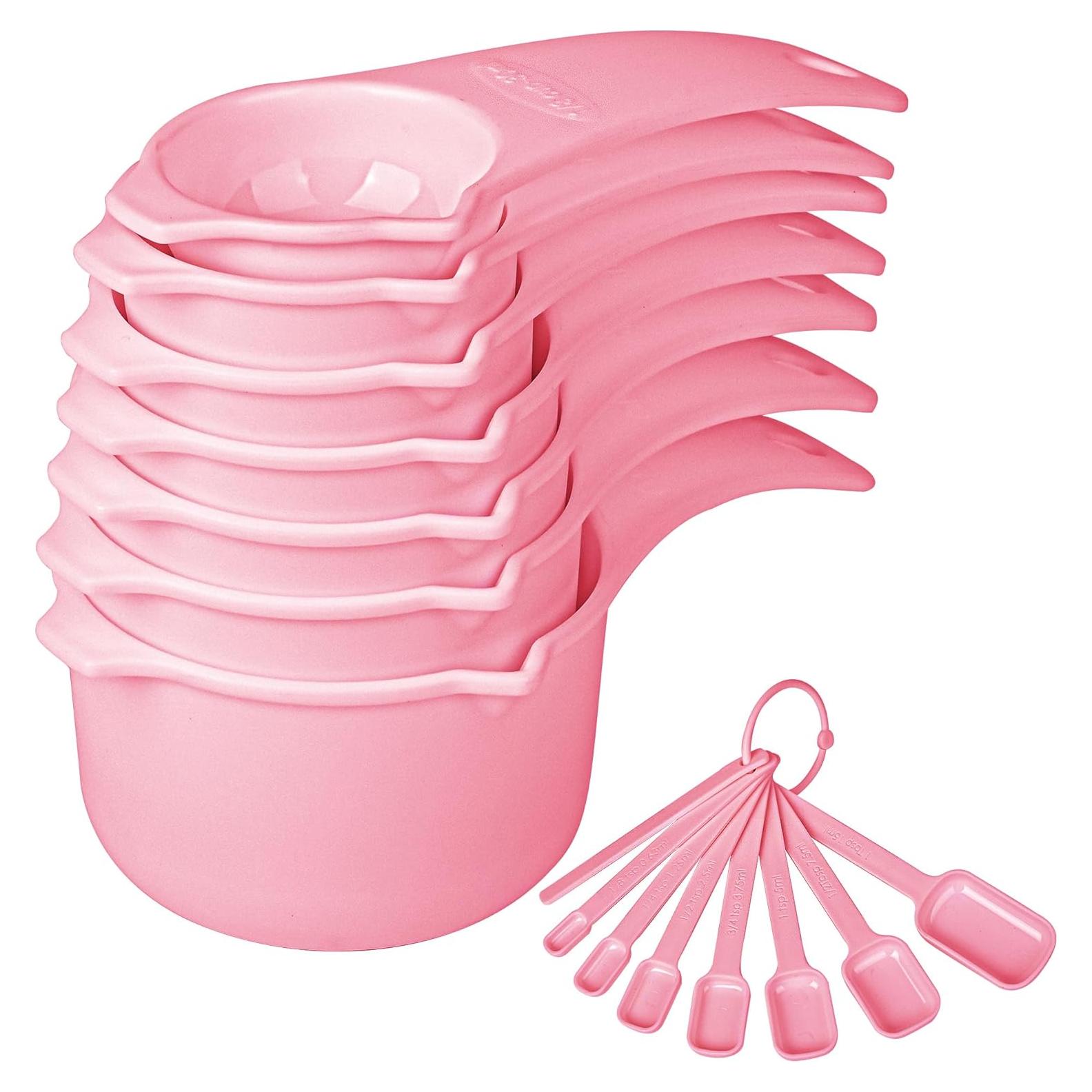 Juego de Tazas y Cucharas Medidoras Hotsyang Rosadas 15 Piezas