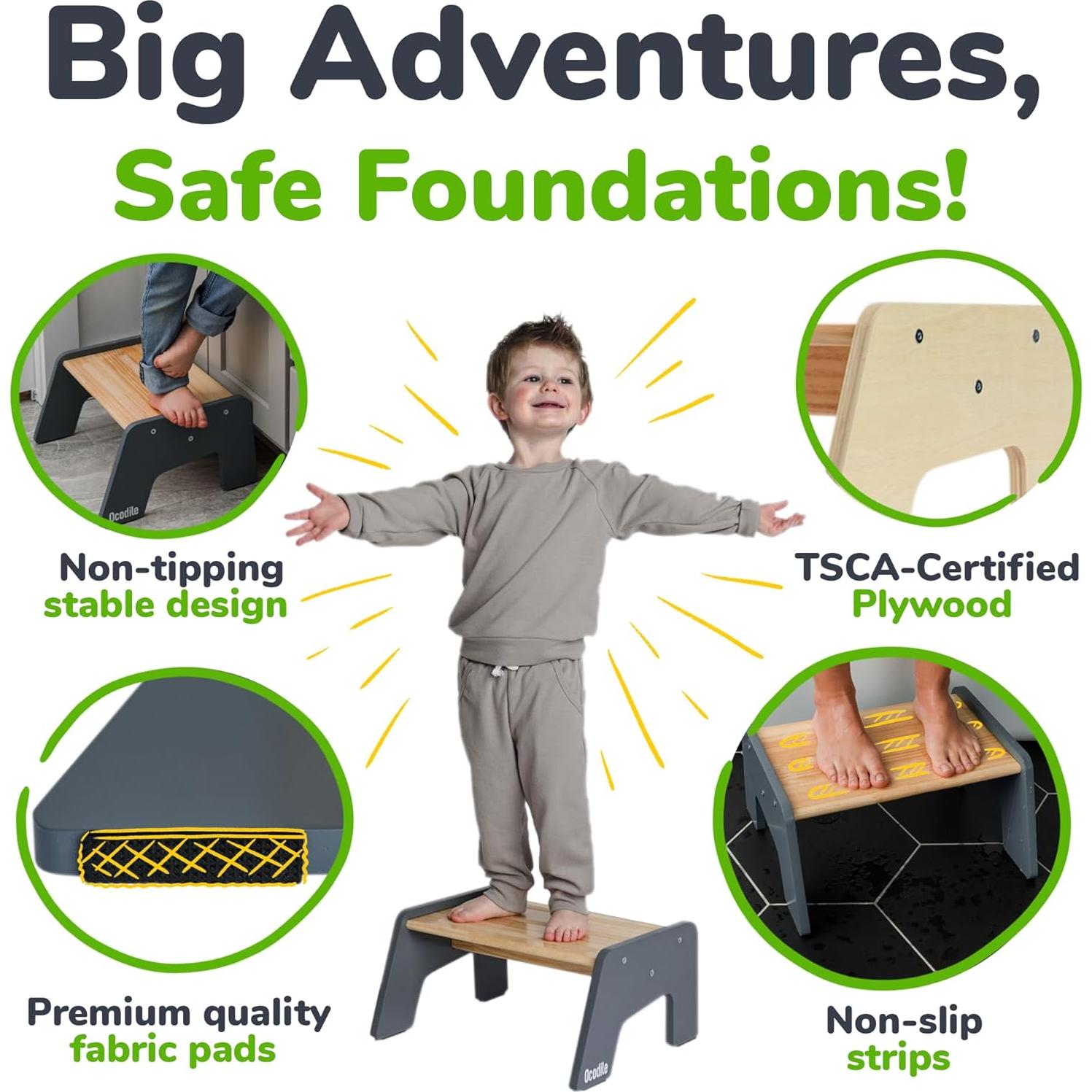 Escalera de Madera Ocodile 1 Paso Antideslizante Gris