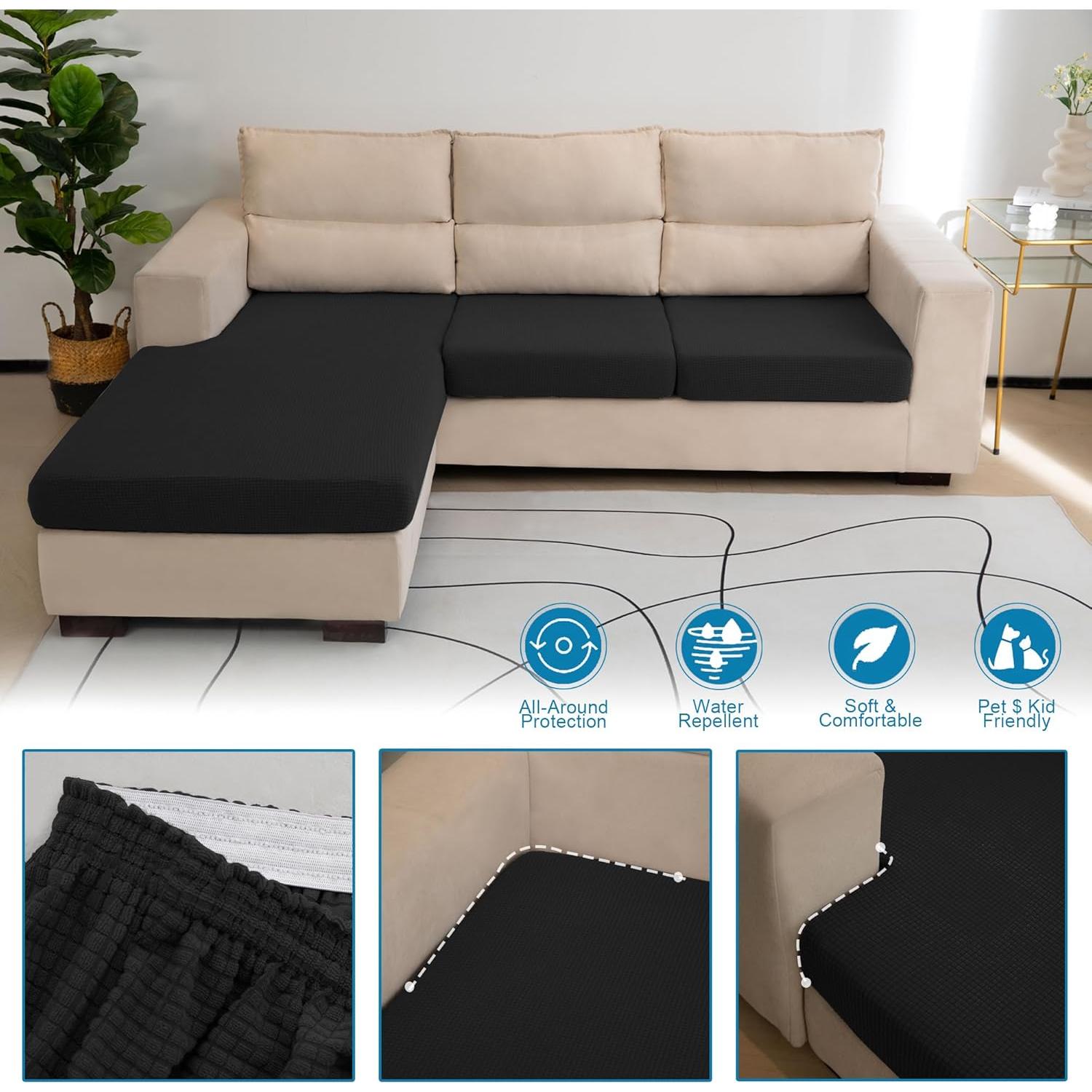 Funda de Cojín TOPYUMH Elástica Repelente al Agua Negro