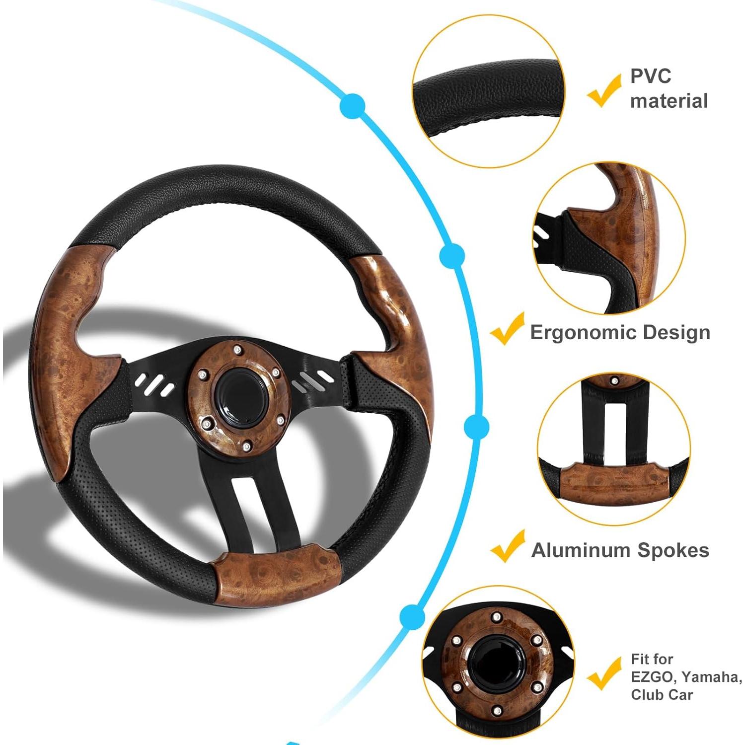 Volante de Carrito de Golf iLSKW 12.5" Universal PVC Madera