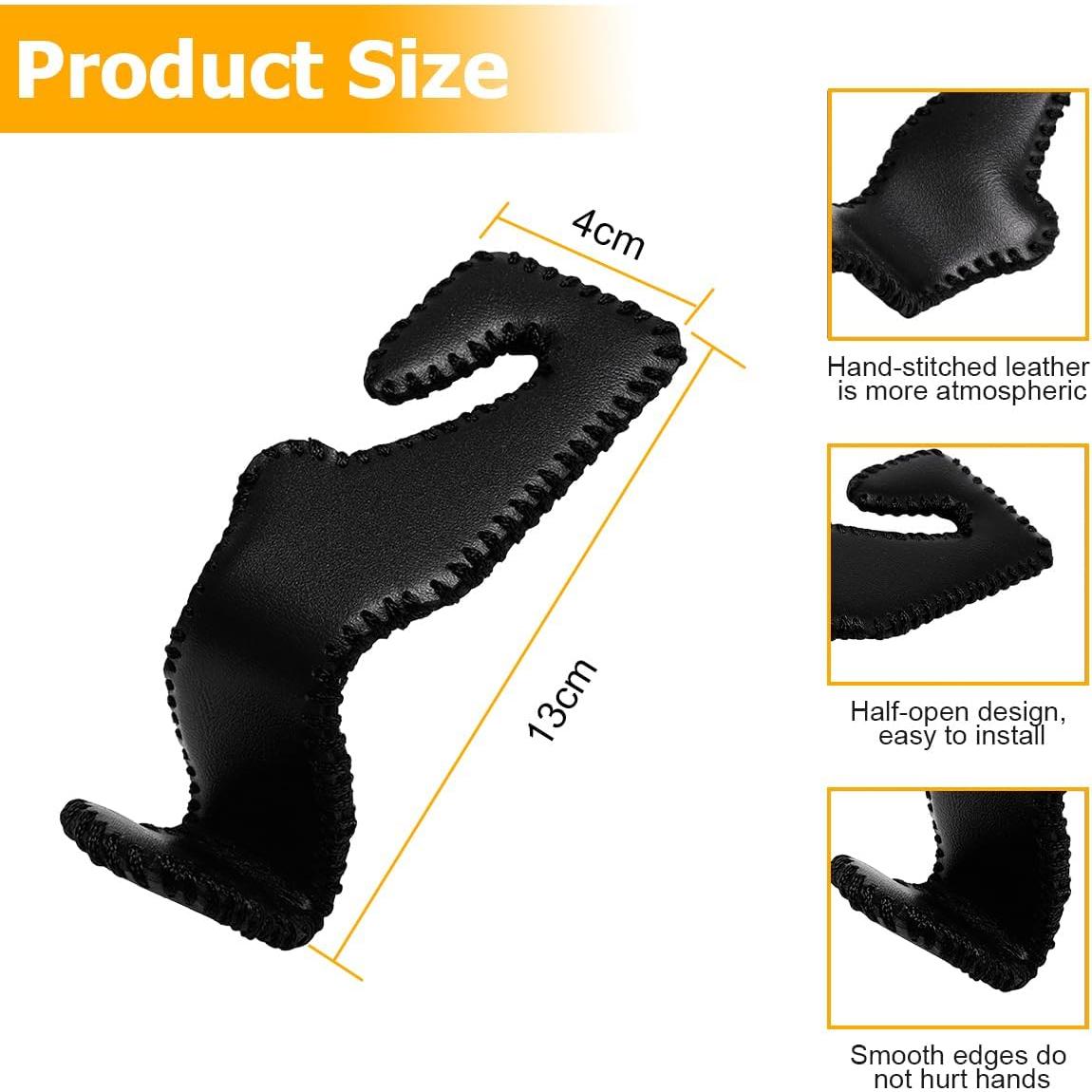 2PCS Car Headrest Hooks, Automotive Seatback Hangers, Leather Vehicle Interior Seat Back Storage Organizer Accessories for Purses Handbags Clothes, Universal for RV, SUV, Truck (Black)