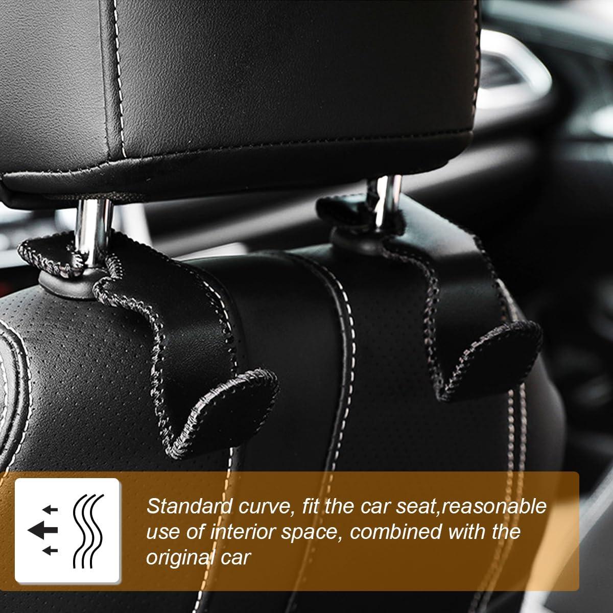 2PCS Car Headrest Hooks, Automotive Seatback Hangers, Leather Vehicle Interior Seat Back Storage Organizer Accessories for Purses Handbags Clothes, Universal for RV, SUV, Truck (Black)