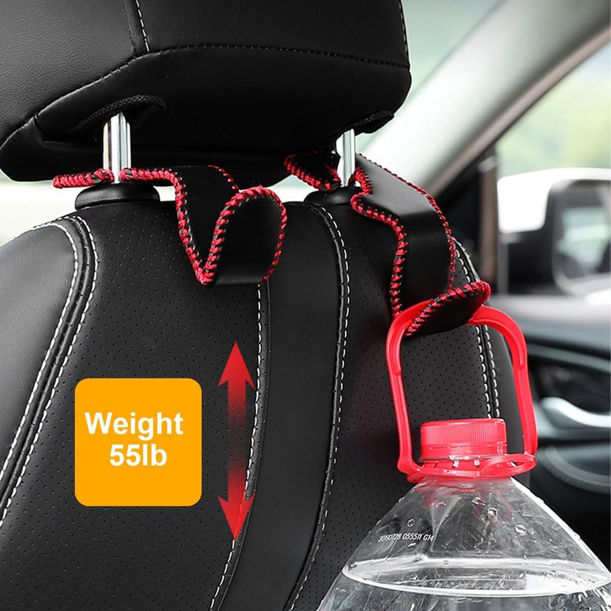 2PCS Car Headrest Hooks, Automotive Seatback Hangers, Leather Vehicle Interior Seat Back Storage Organizer Accessories for Purses Handbags Clothes, Universal for RV, SUV, Truck (Black)