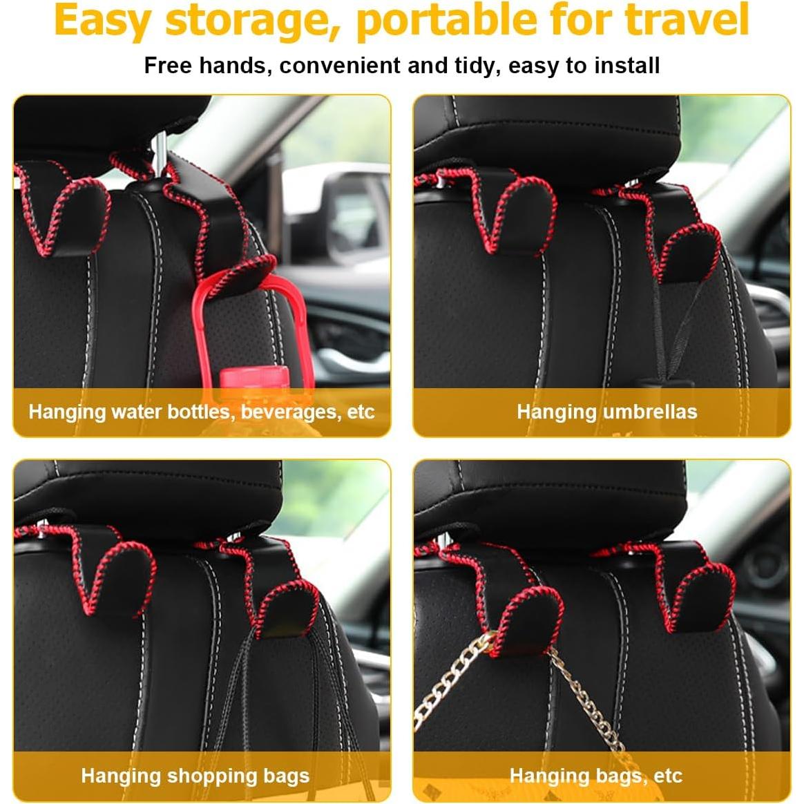 2PCS Car Headrest Hooks, Automotive Seatback Hangers, Leather Vehicle Interior Seat Back Storage Organizer Accessories for Purses Handbags Clothes, Universal for RV, SUV, Truck (Black)