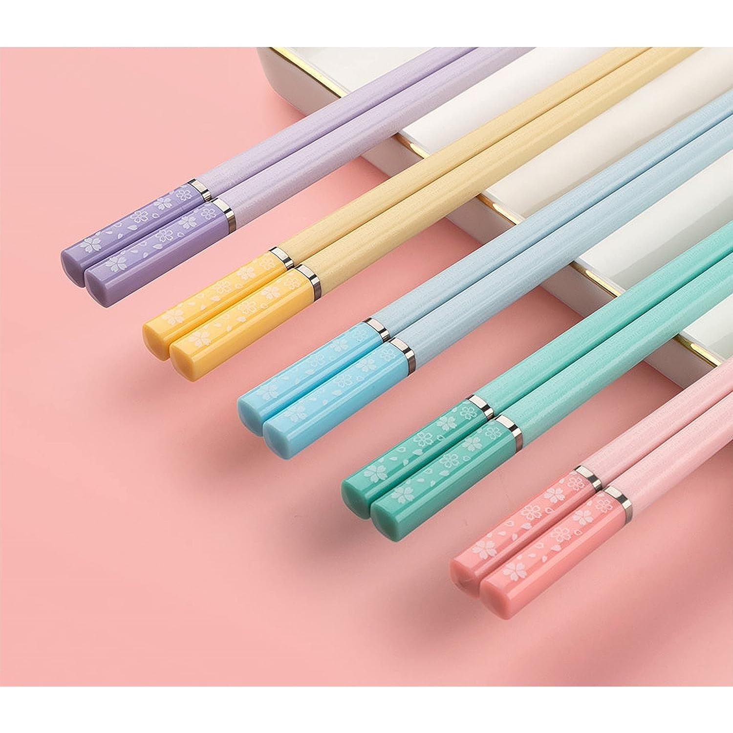 5 Pares Palillos Multicolores Helerkol Patrón Flor de Cerezo