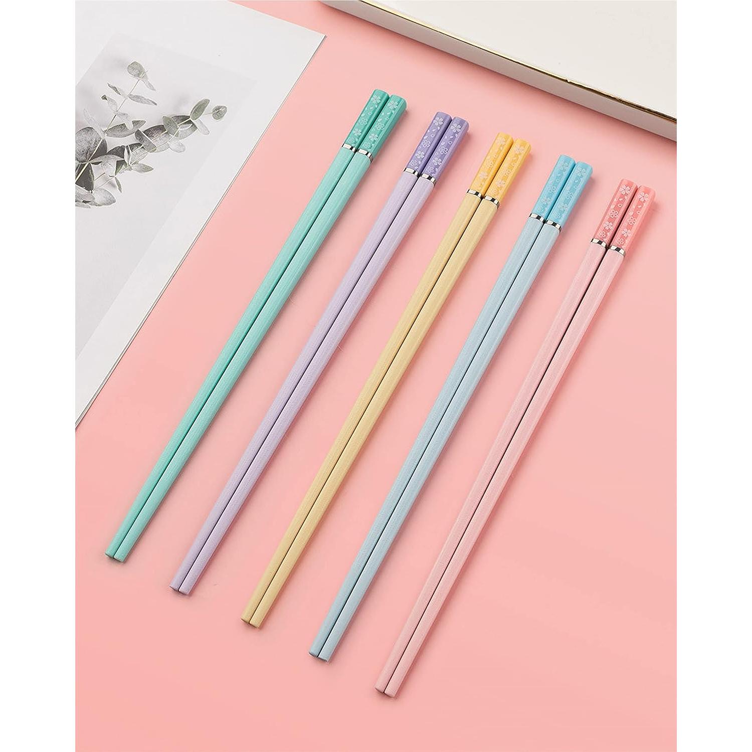 5 Pares Palillos Multicolores Helerkol Patrón Flor de Cerezo