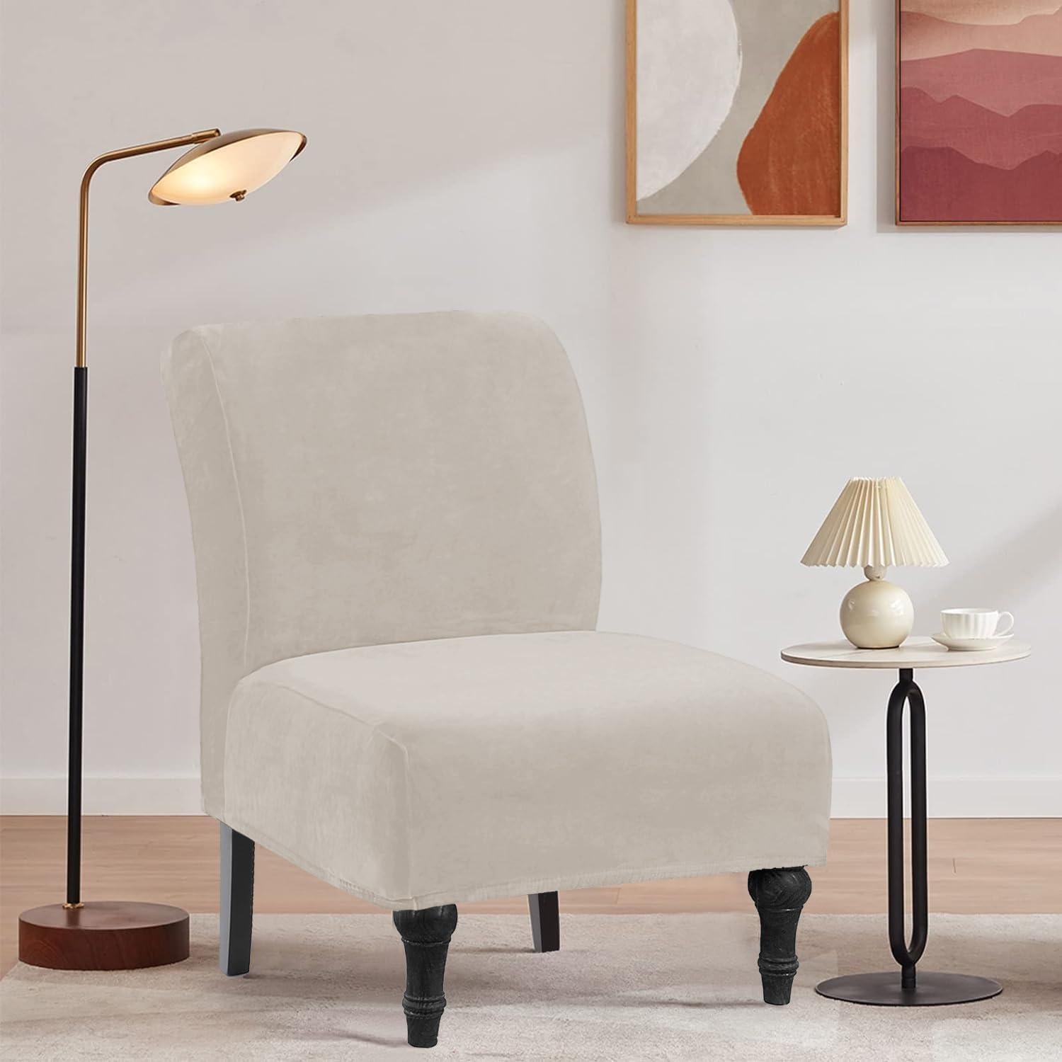 Funda de Silla TOPYUMH Terciopelo Marfil Ajustable