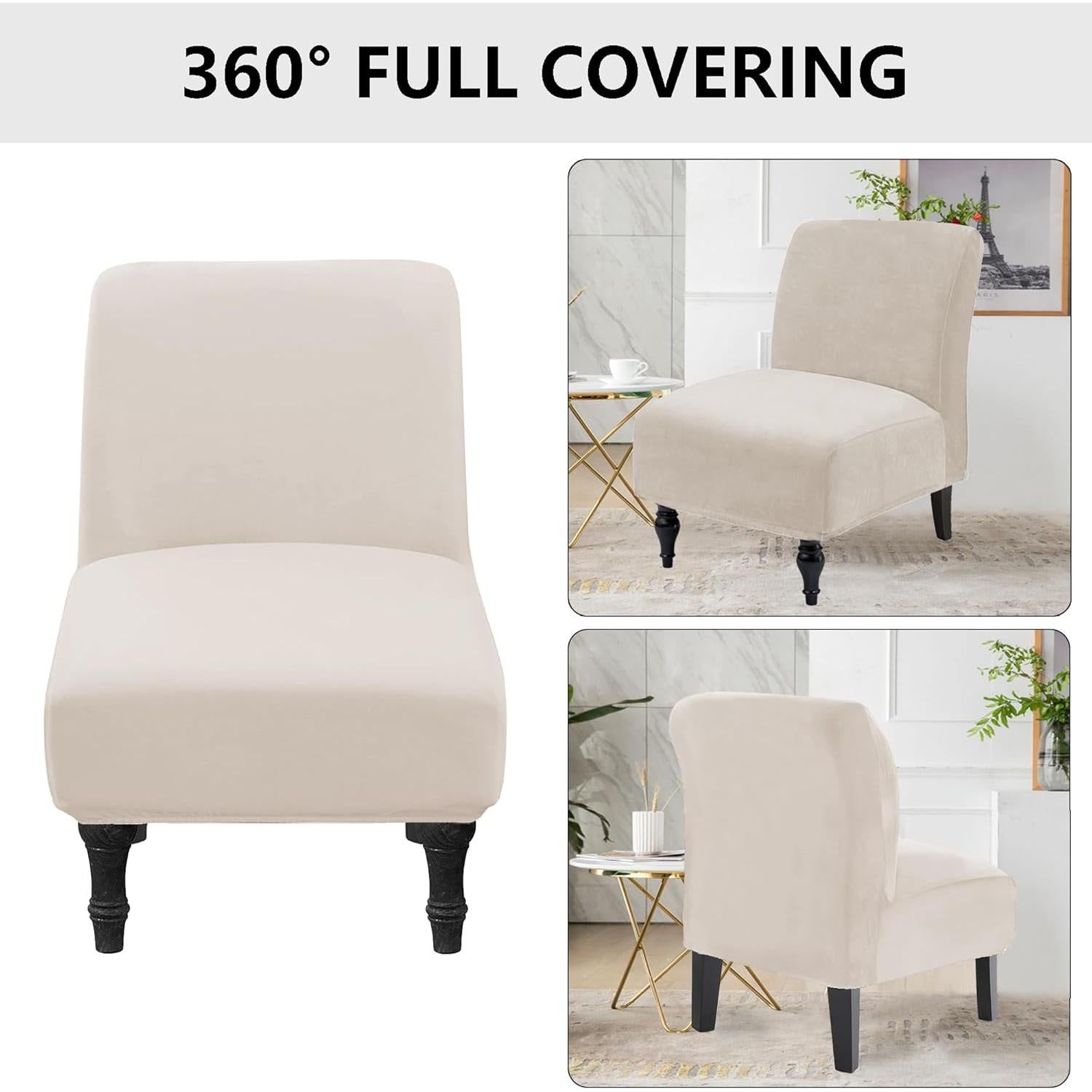 Funda de Silla TOPYUMH Terciopelo Marfil Ajustable