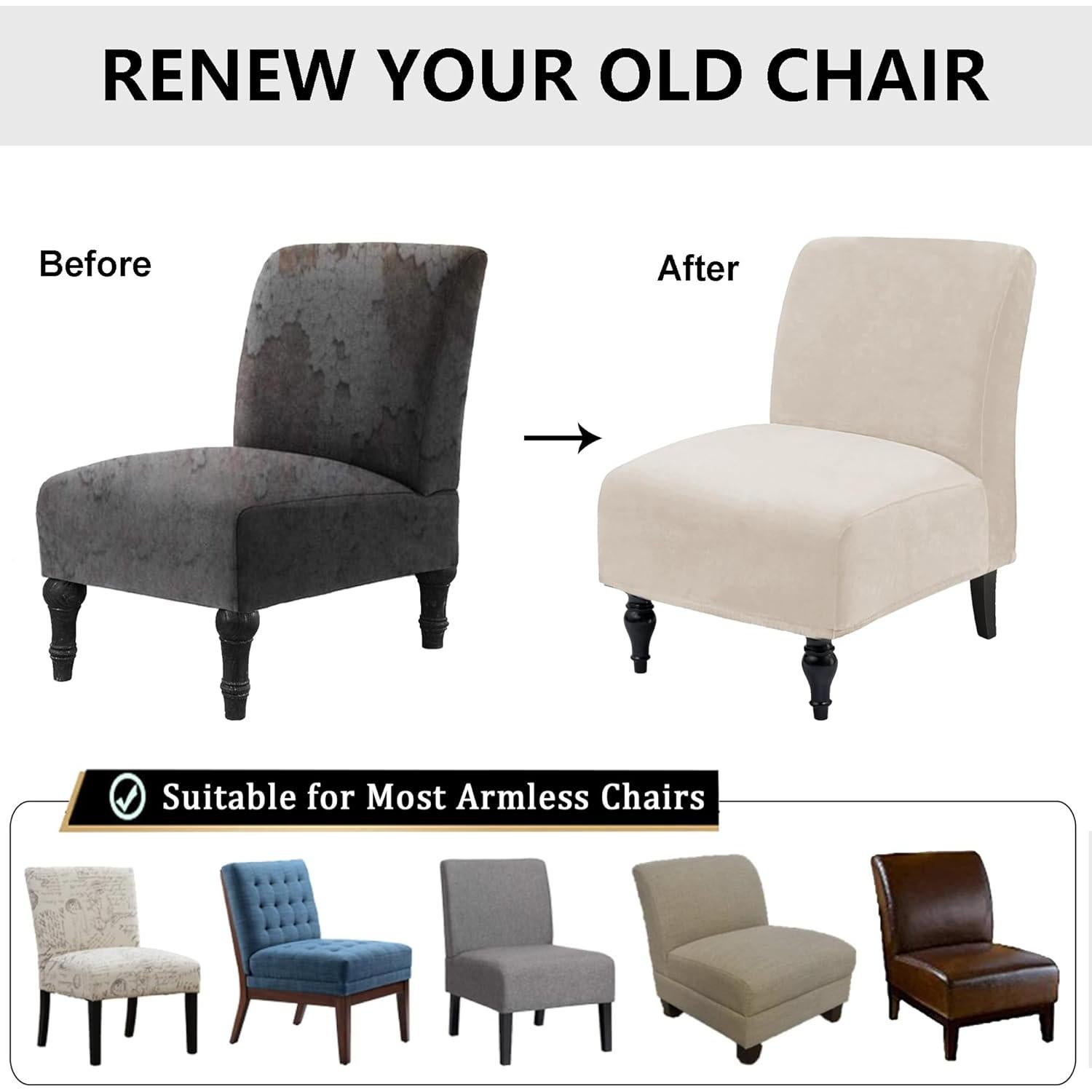 Funda de Silla TOPYUMH Terciopelo Marfil Ajustable