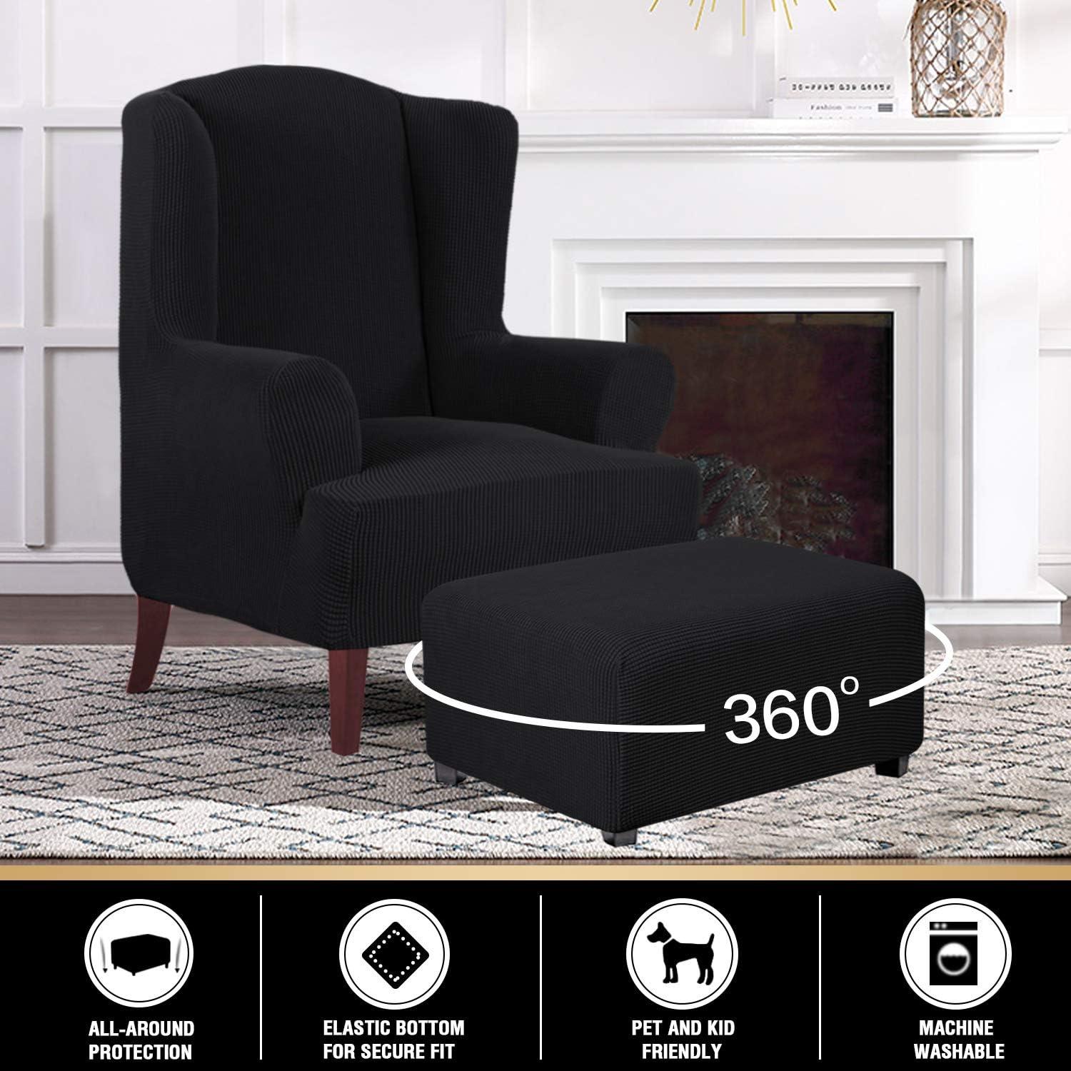 Cubierta de Ottoman PrinceDeco Grande Negra Elástica