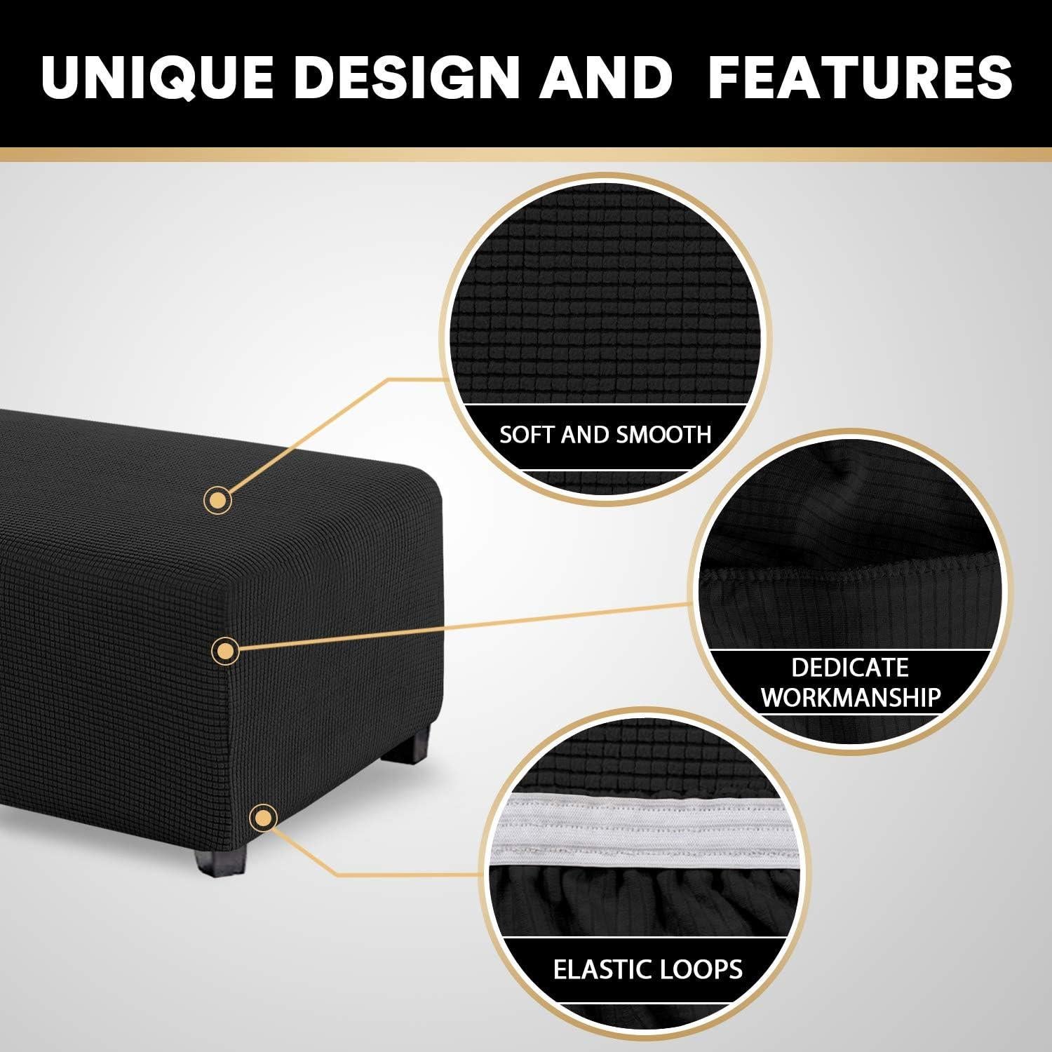 Cubierta de Ottoman PrinceDeco Grande Negra Elástica