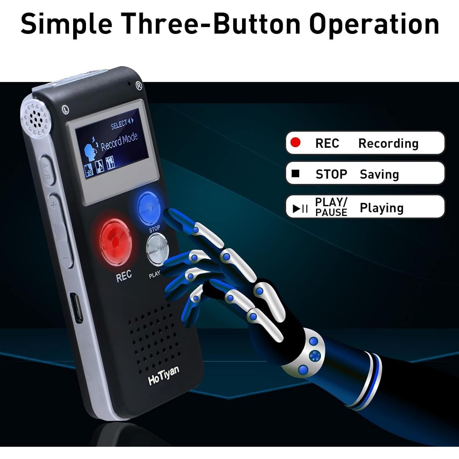 Grabadora de Voz Digital HoTiyan 64GB Activada por Voz