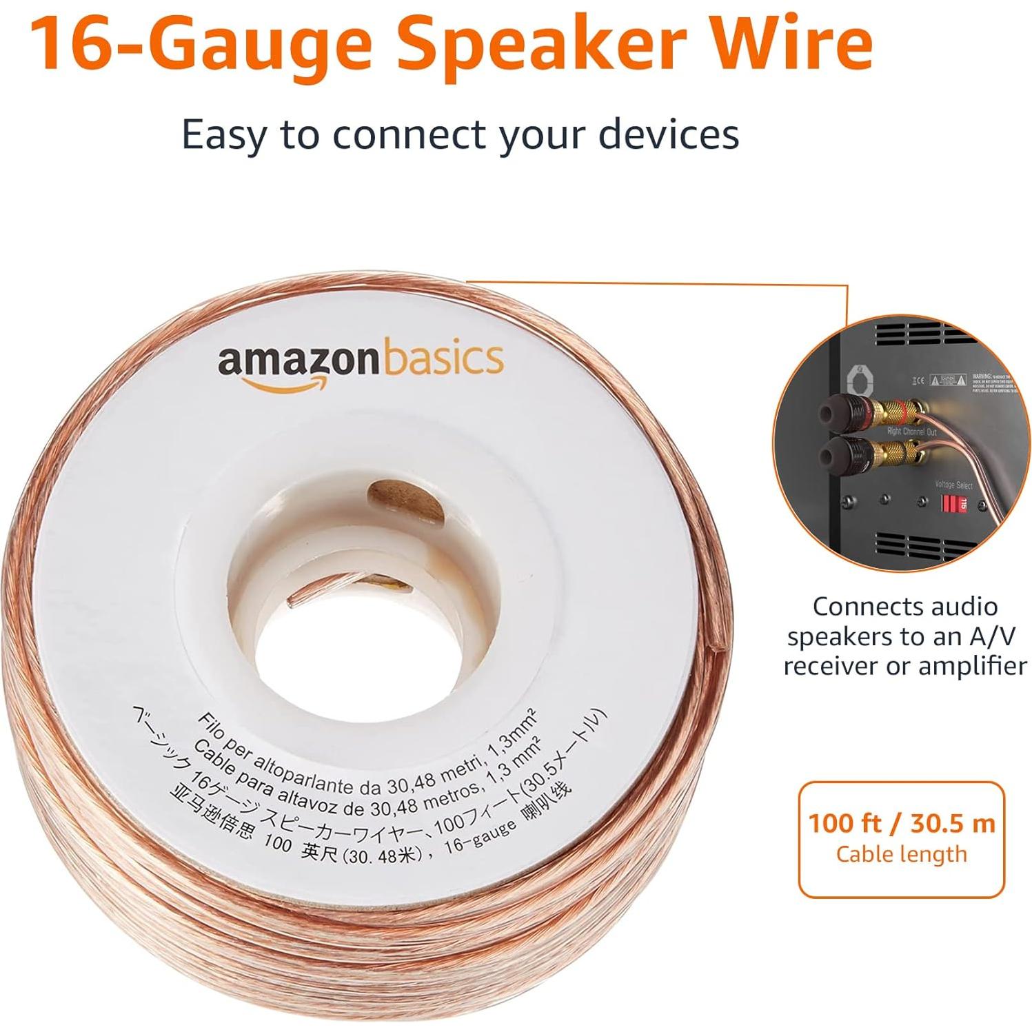 Cable de Altavoz Amazon Basics 16 AWG 30,48 m Bronce