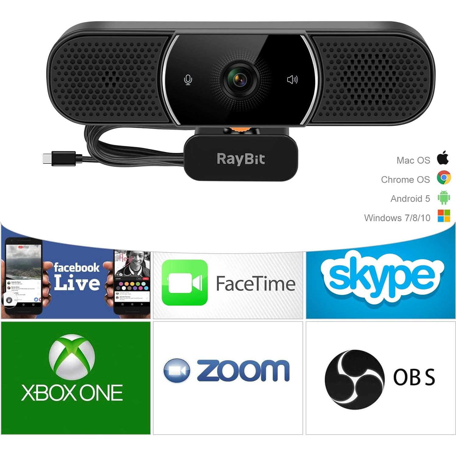 Cámara Web RayBit US-SeeUpmini 2K HD con Micrófono y Altavoz