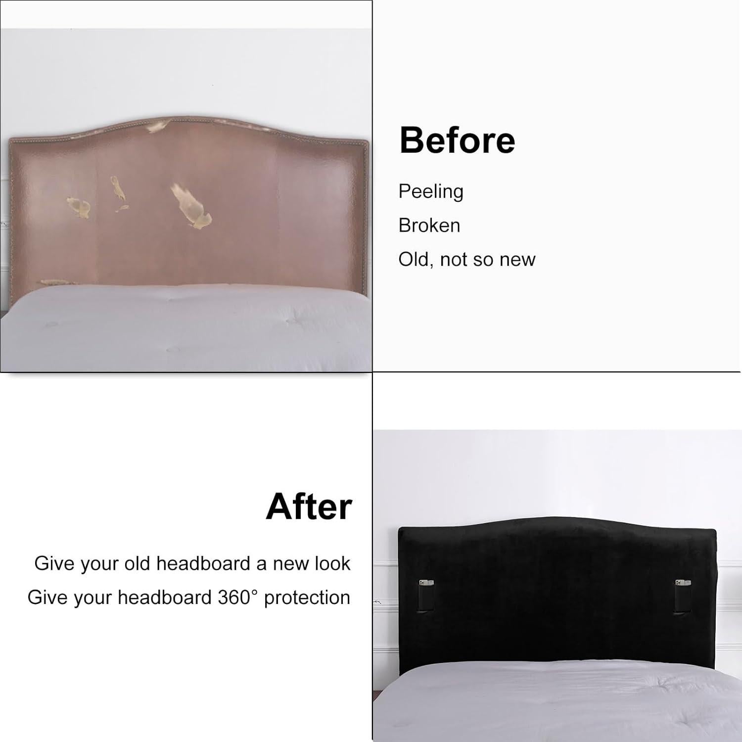 Funda de Cabecera WOMACO Negra 129-178 cm con Bolsillos