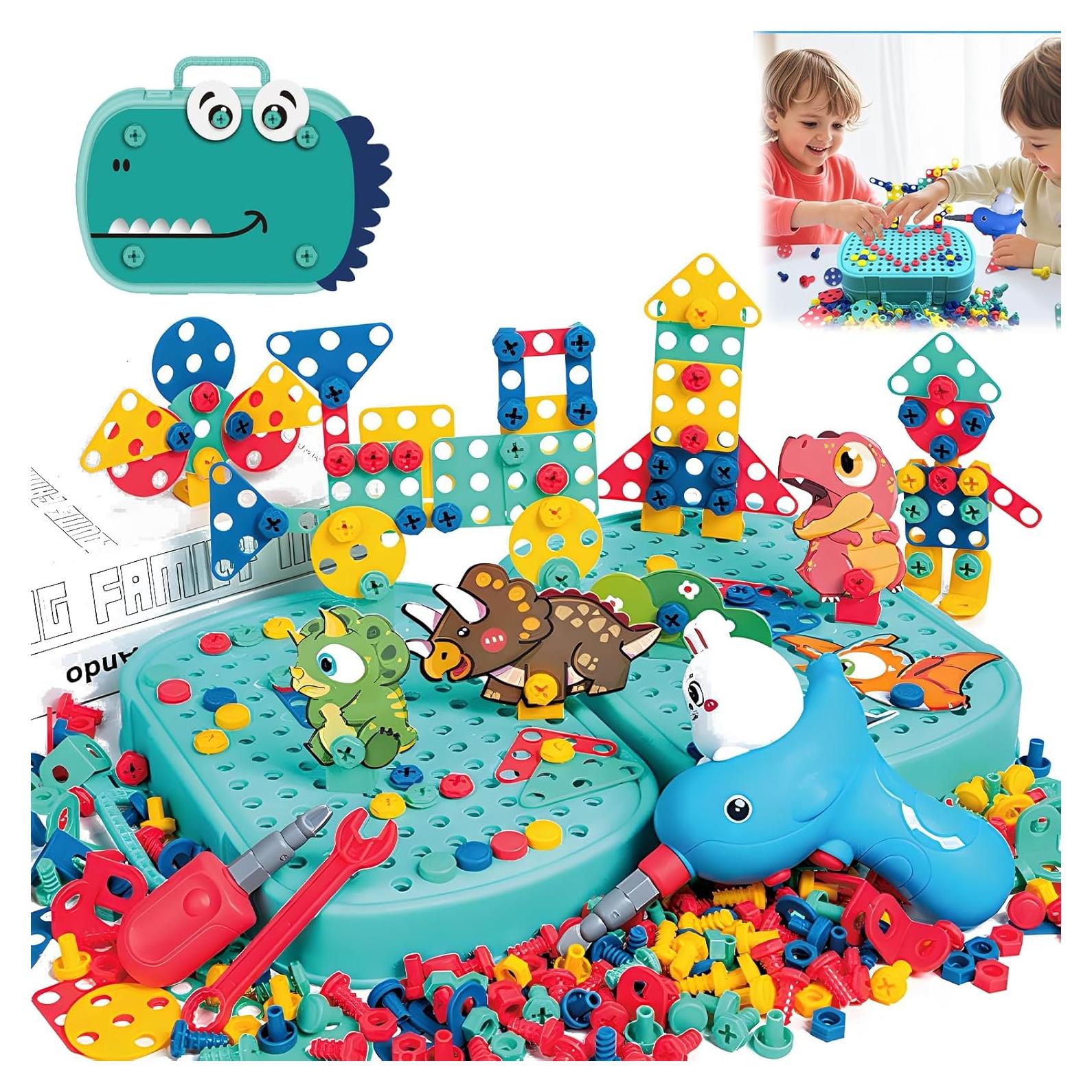 Magic Montessori Play Toolbox with Electric Drill Kids Tool Set for Toddlers 3-5, Design and Drill Screw Toy with Kids Tool Box with Real Power Tools, Gift Toys for Boys and Girls Ages 4-6 (Green)