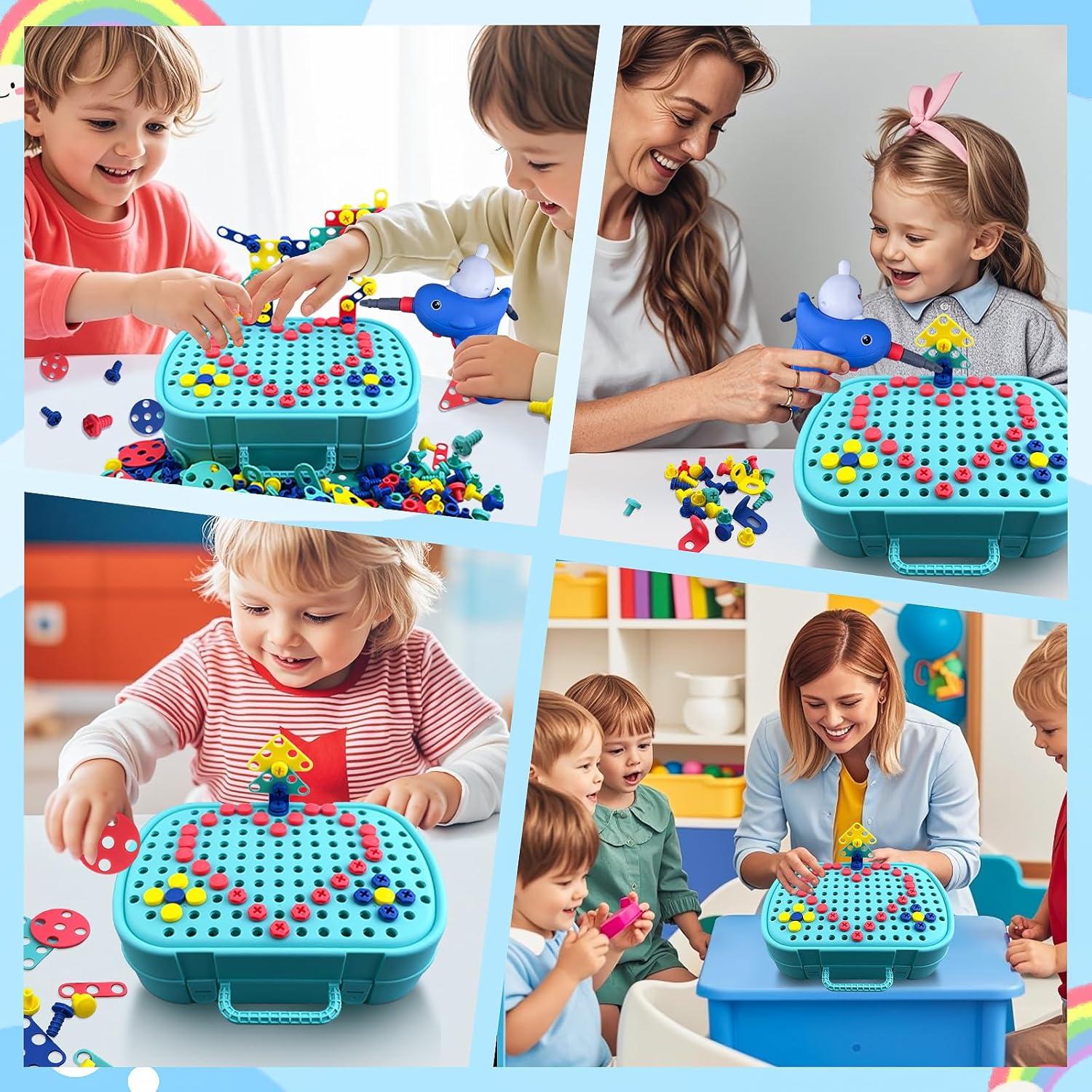 Magic Montessori Play Toolbox with Electric Drill Kids Tool Set for Toddlers 3-5, Design and Drill Screw Toy with Kids Tool Box with Real Power Tools, Gift Toys for Boys and Girls Ages 4-6 (Green)