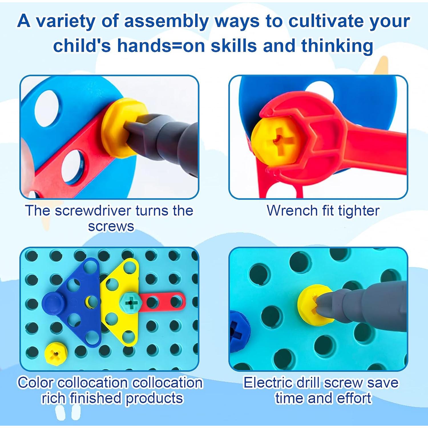 Magic Montessori Play Toolbox with Electric Drill Kids Tool Set for Toddlers 3-5, Design and Drill Screw Toy with Kids Tool Box with Real Power Tools, Gift Toys for Boys and Girls Ages 4-6 (Green)