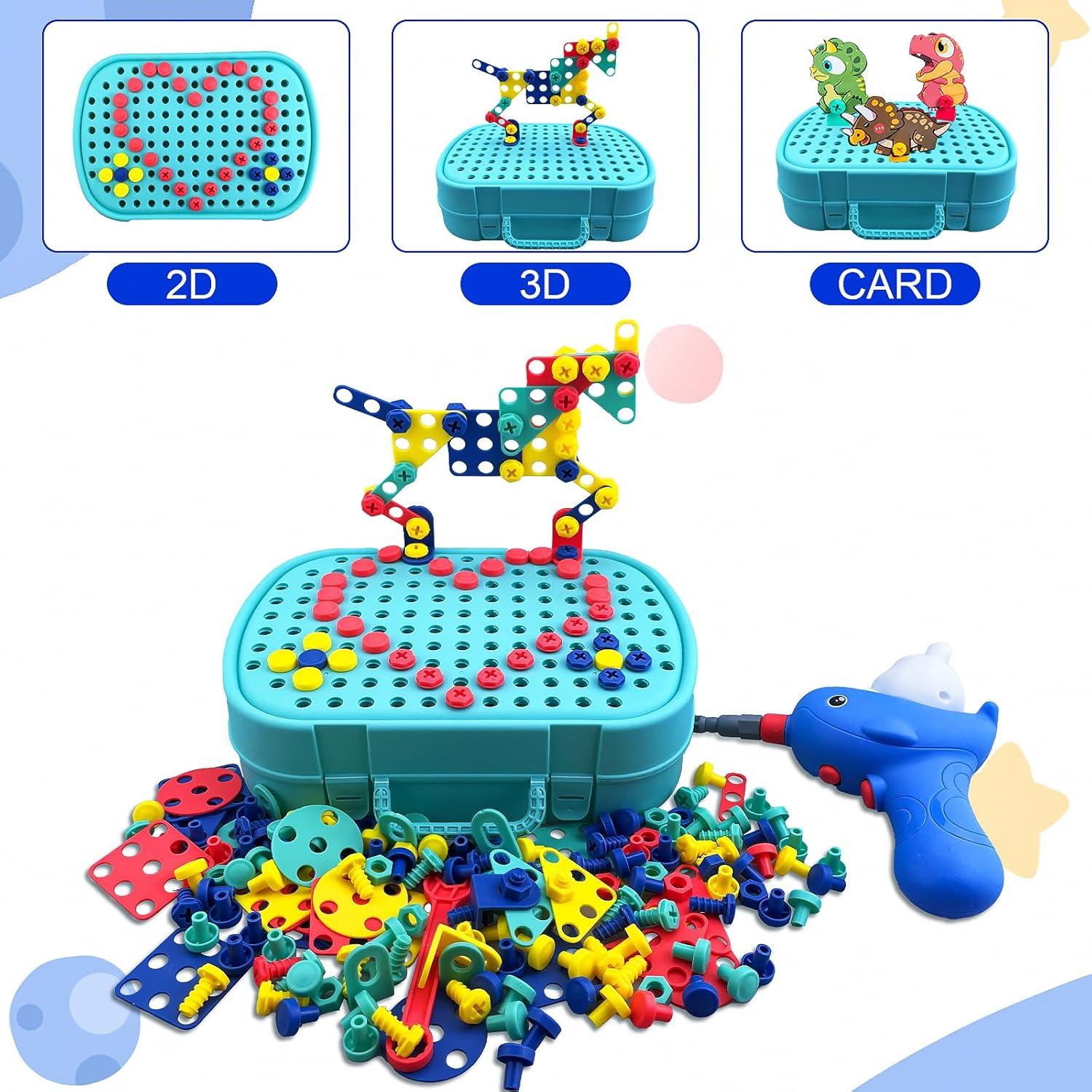 Magic Montessori Play Toolbox with Electric Drill Kids Tool Set for Toddlers 3-5, Design and Drill Screw Toy with Kids Tool Box with Real Power Tools, Gift Toys for Boys and Girls Ages 4-6 (Green)