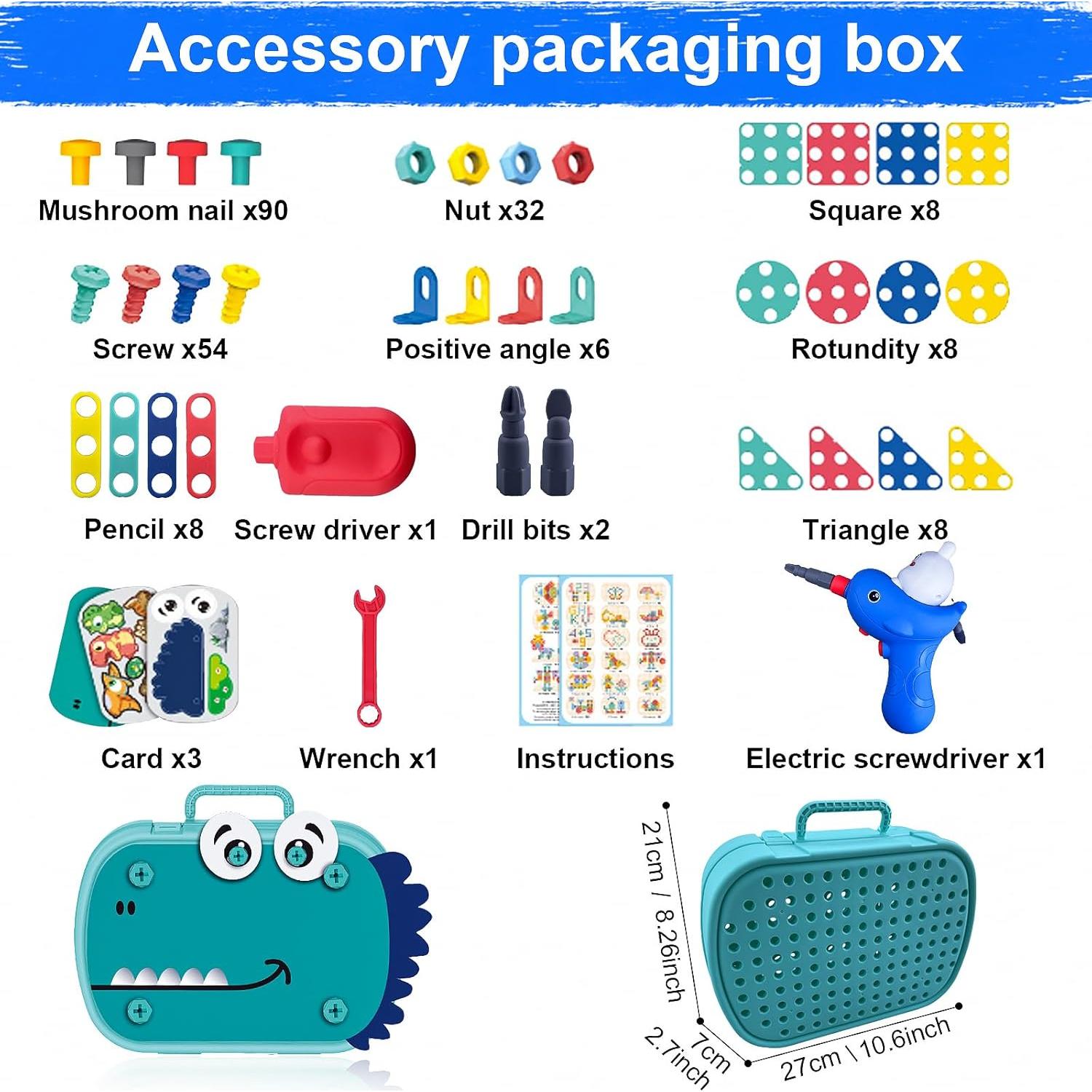 Magic Montessori Play Toolbox with Electric Drill Kids Tool Set for Toddlers 3-5, Design and Drill Screw Toy with Kids Tool Box with Real Power Tools, Gift Toys for Boys and Girls Ages 4-6 (Green)