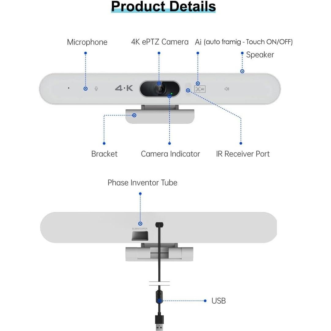 Webcam 4K PolaTab C4KHD con Micrófono y Altavoz Hi-Fi
