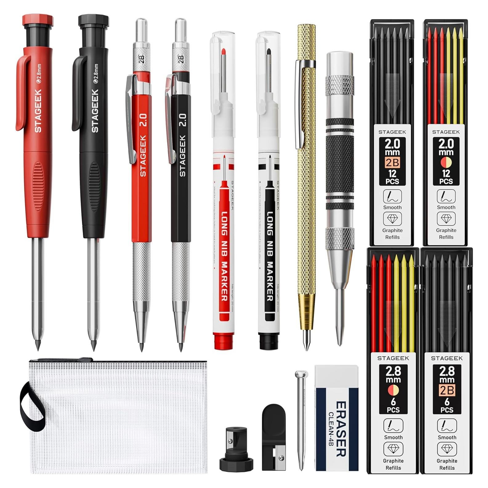 Juego de 17 lápices mecánicos STAGEEK para carpintero