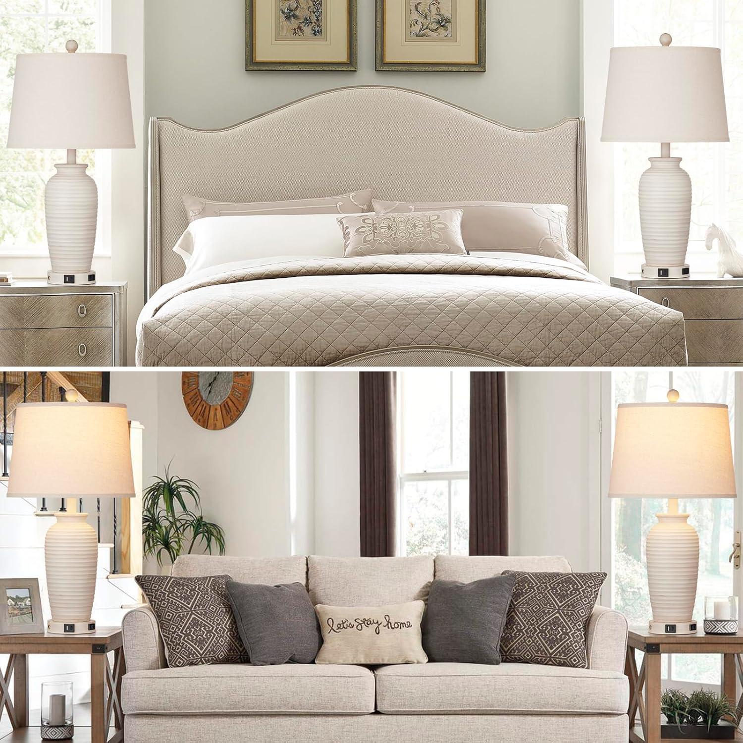 Juego de 2 Lámparas de Mesa Rústicas CINSARY con USB y Táctil