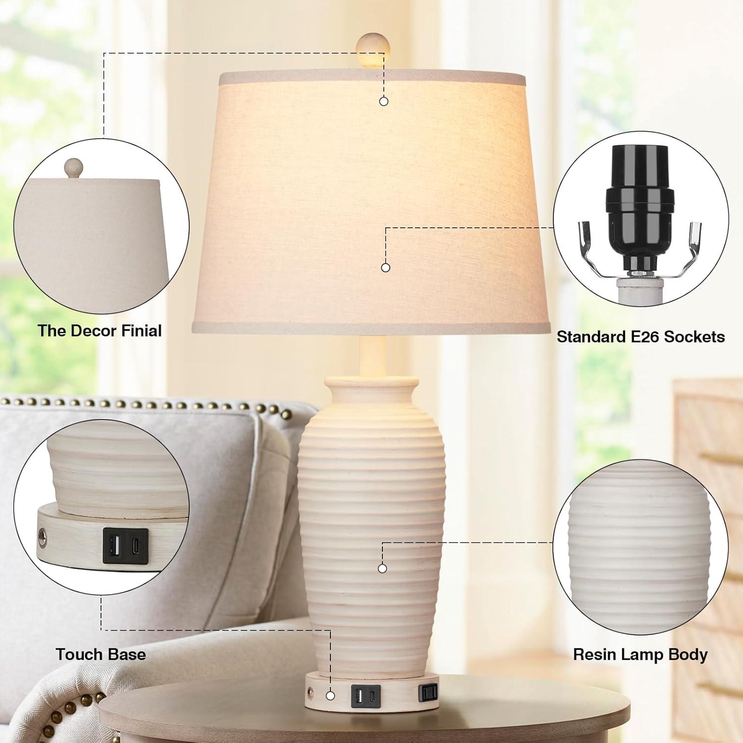 Juego de 2 Lámparas de Mesa Rústicas CINSARY con USB y Táctil