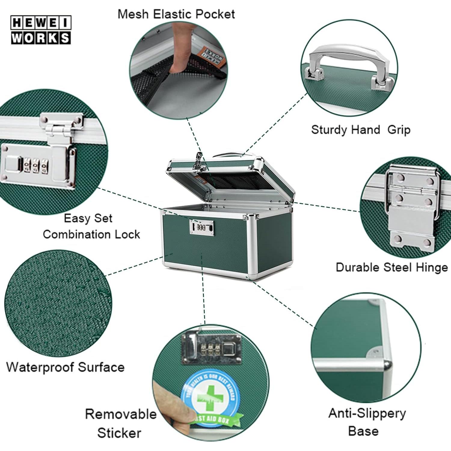 Caja de Medicamentos HEWEI WORKS Verde Cerradura 25.9x17.3 cm
