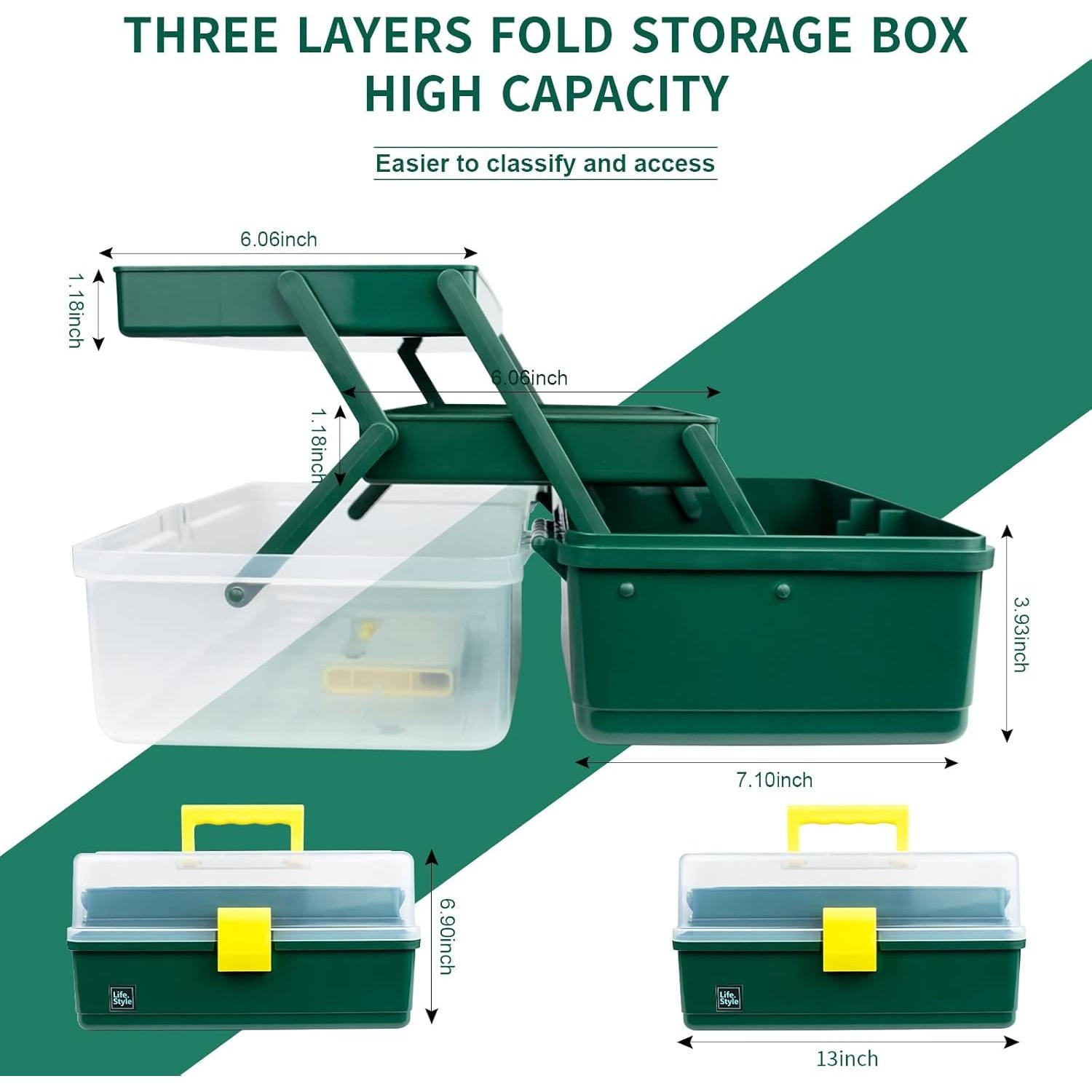 Caja de Almacenamiento Creahaus 3 Capas 33 cm Verde Oscuro