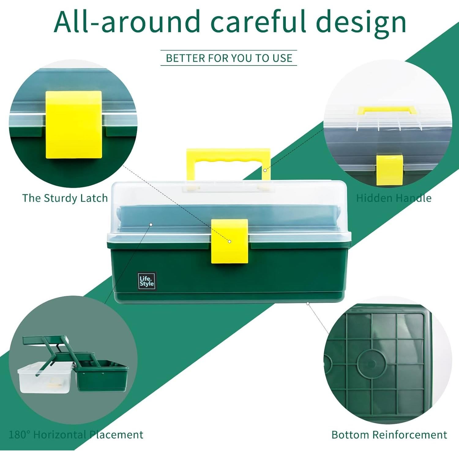 Caja de Almacenamiento Creahaus 3 Capas 33 cm Verde Oscuro
