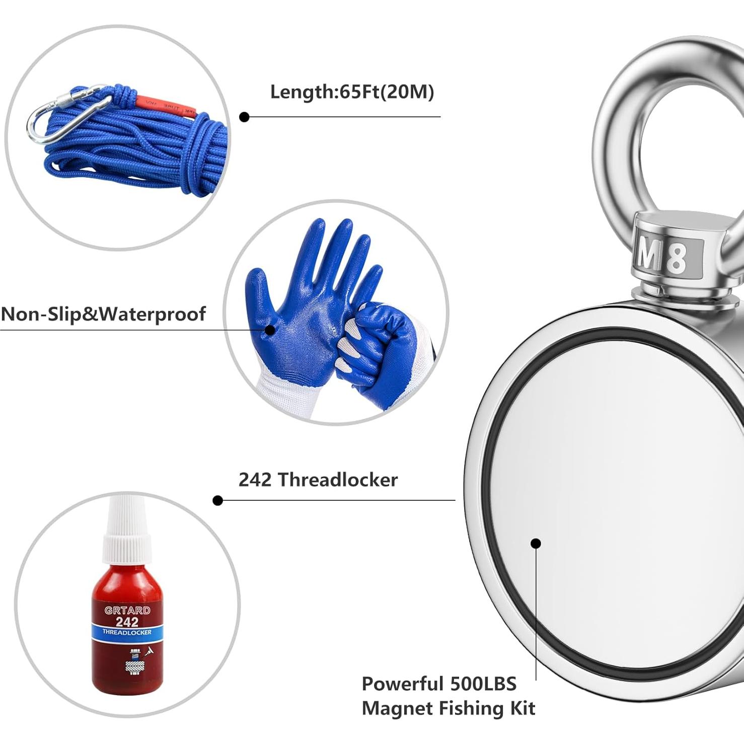 Kit de pesca Grtard imán doble cara 700 lbs 6 cm diámetro