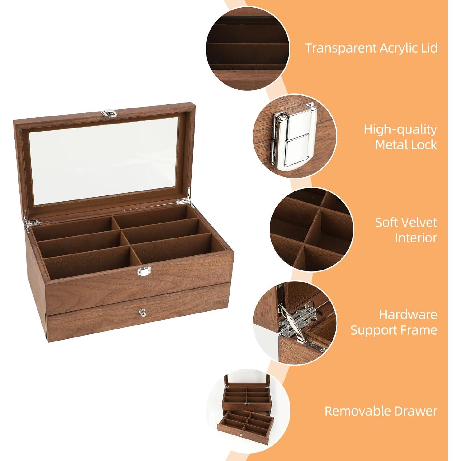 Caja Organizadora de Gafas de Sol de Madera con 12 Compartimentos