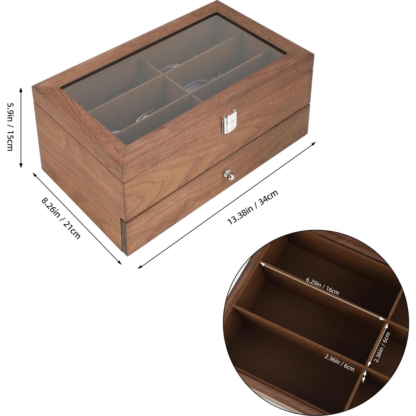 Caja Organizadora de Gafas de Sol de Madera con 12 Compartimentos