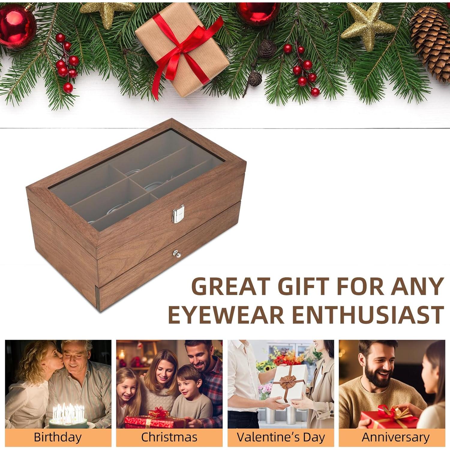 Caja Organizadora de Gafas de Sol de Madera con 12 Compartimentos