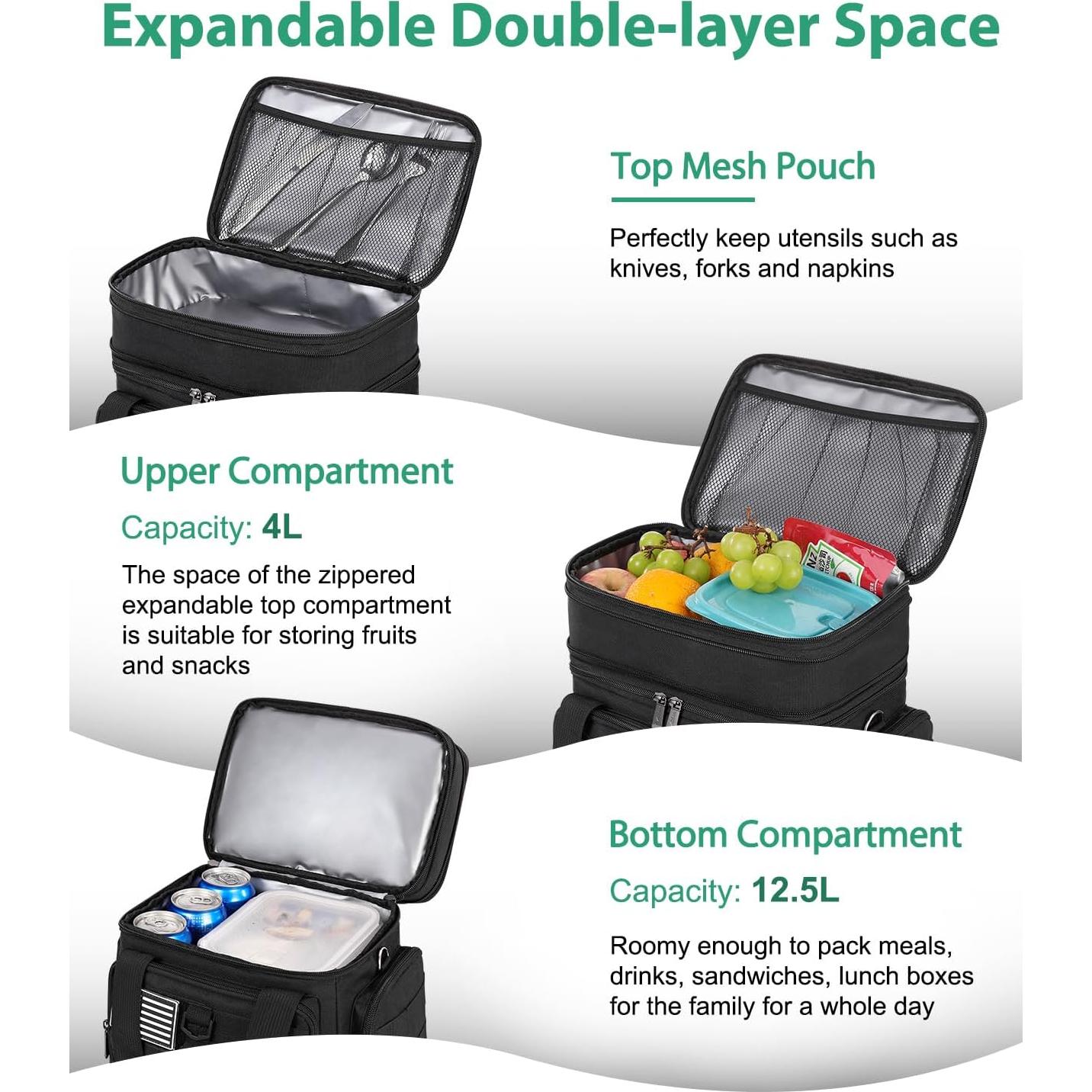 Bolsa de Almuerzo Aislada SumeStar 16.5L Doble Compartimento Negro